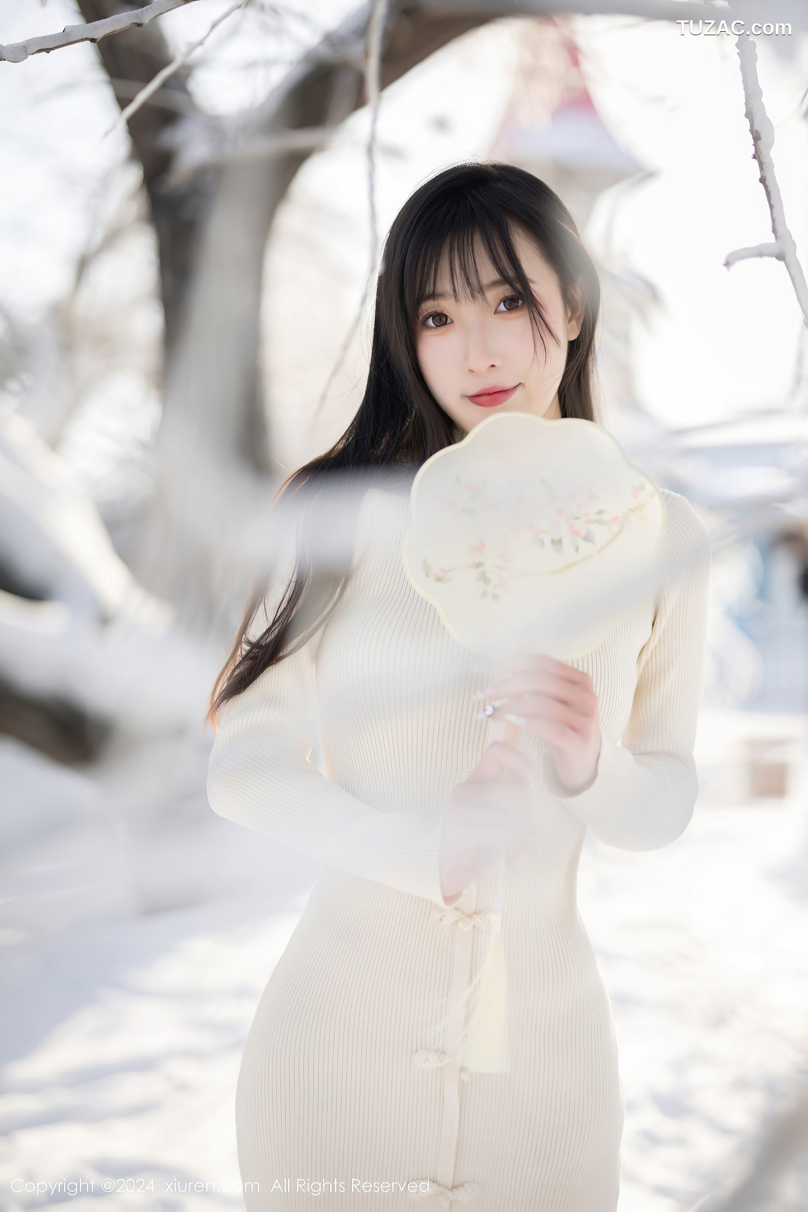 XiuRen秀人网-8307-林星阑-哈尔滨旅拍-雪景白色民国风针织连衣裙白色内衣-2024.03.28