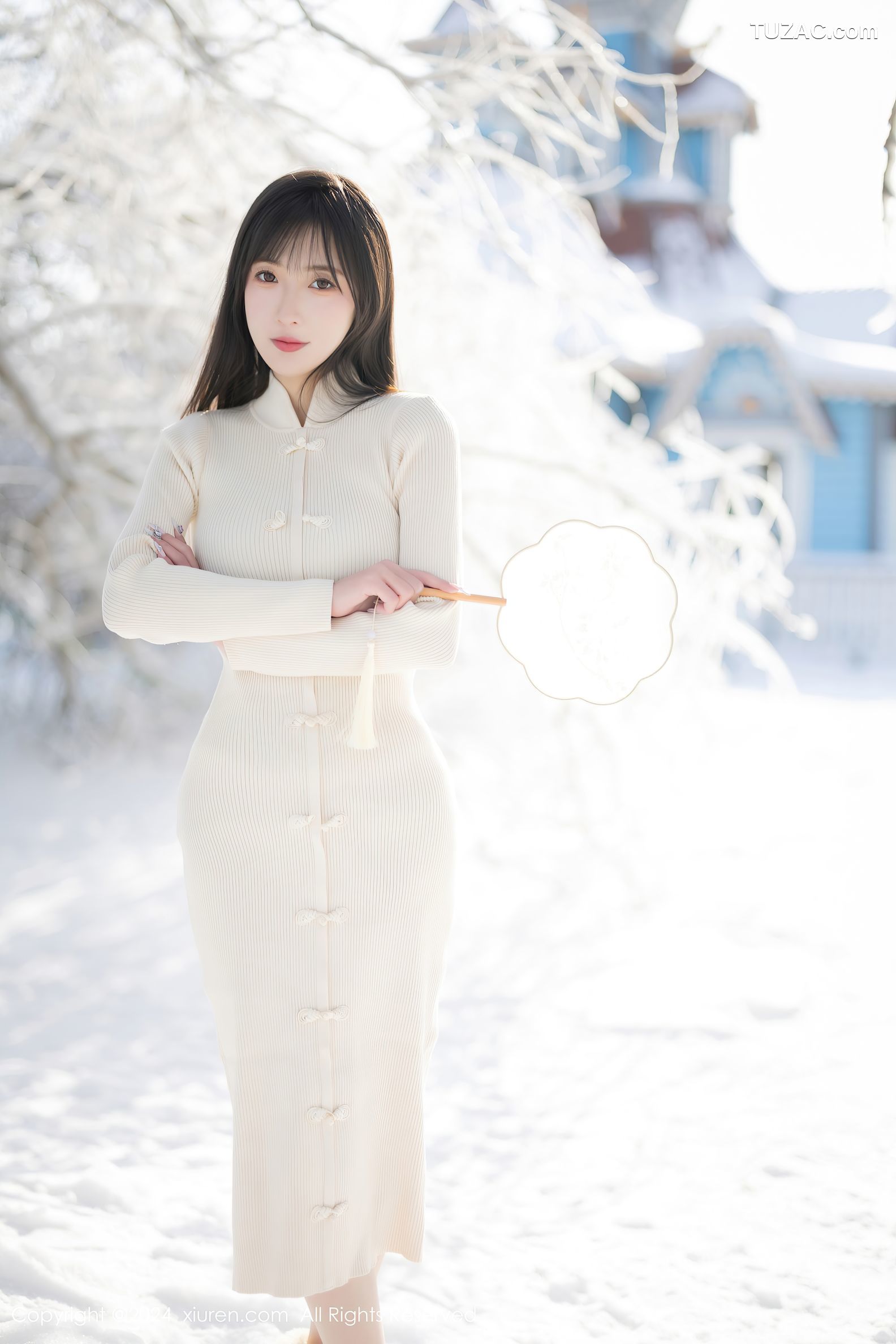 XiuRen秀人网-8307-林星阑-哈尔滨旅拍-雪景白色民国风针织连衣裙白色内衣-2024.03.28