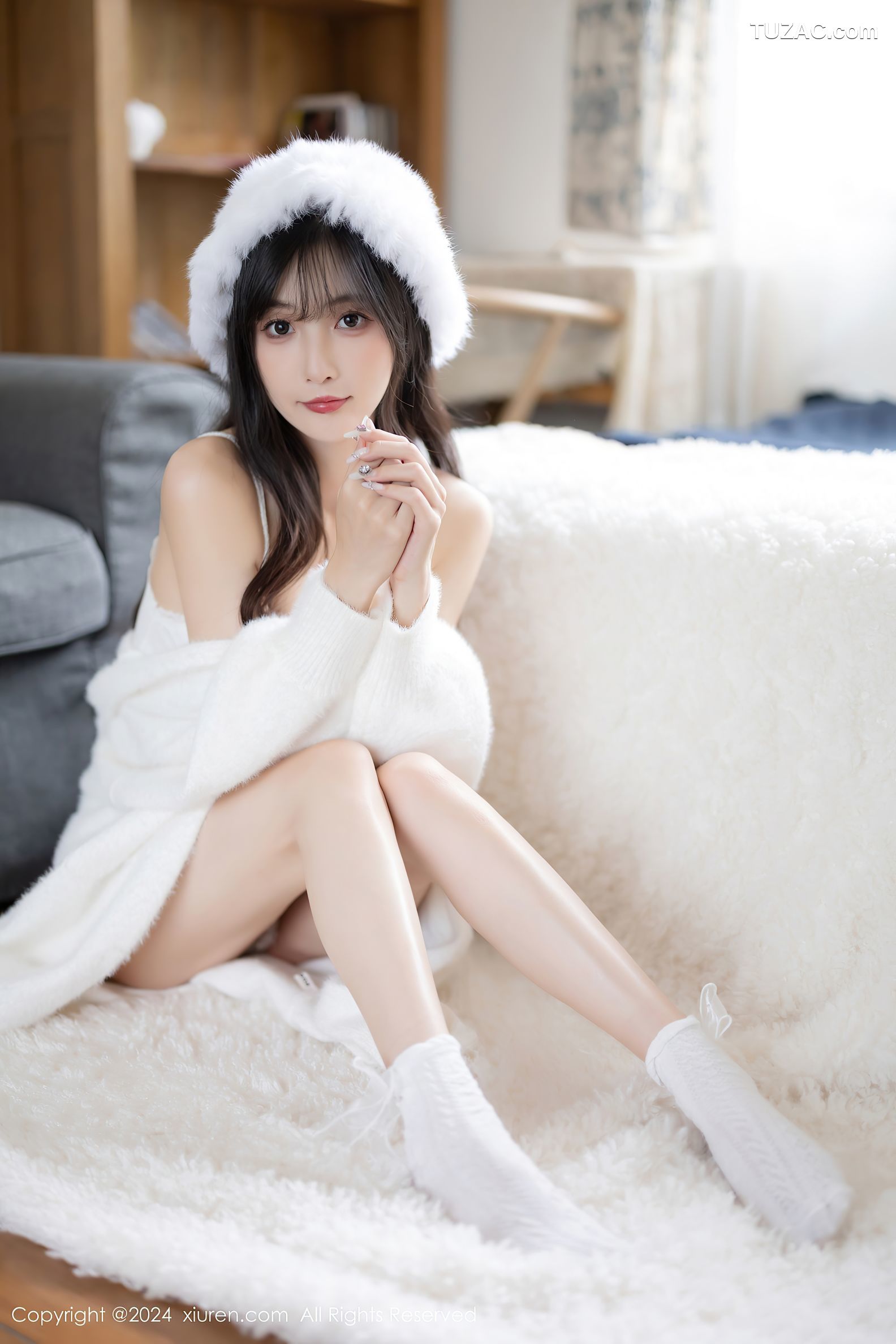 XiuRen秀人网-8307-林星阑-哈尔滨旅拍-雪景白色民国风针织连衣裙白色内衣-2024.03.28