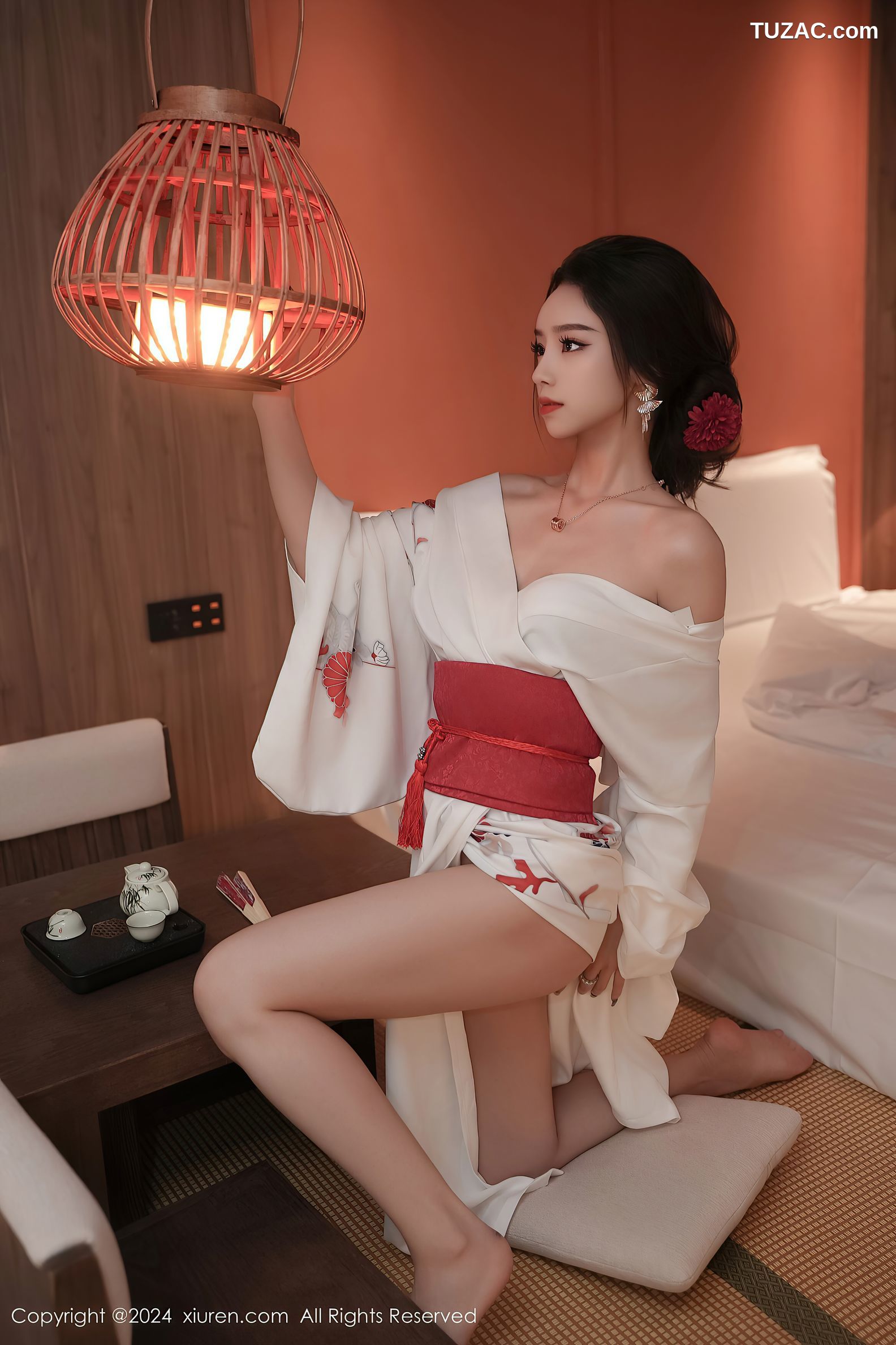 XiuRen秀人网-8367-苏曼兮-白色和服红绑带红色扇子-2024.04.10