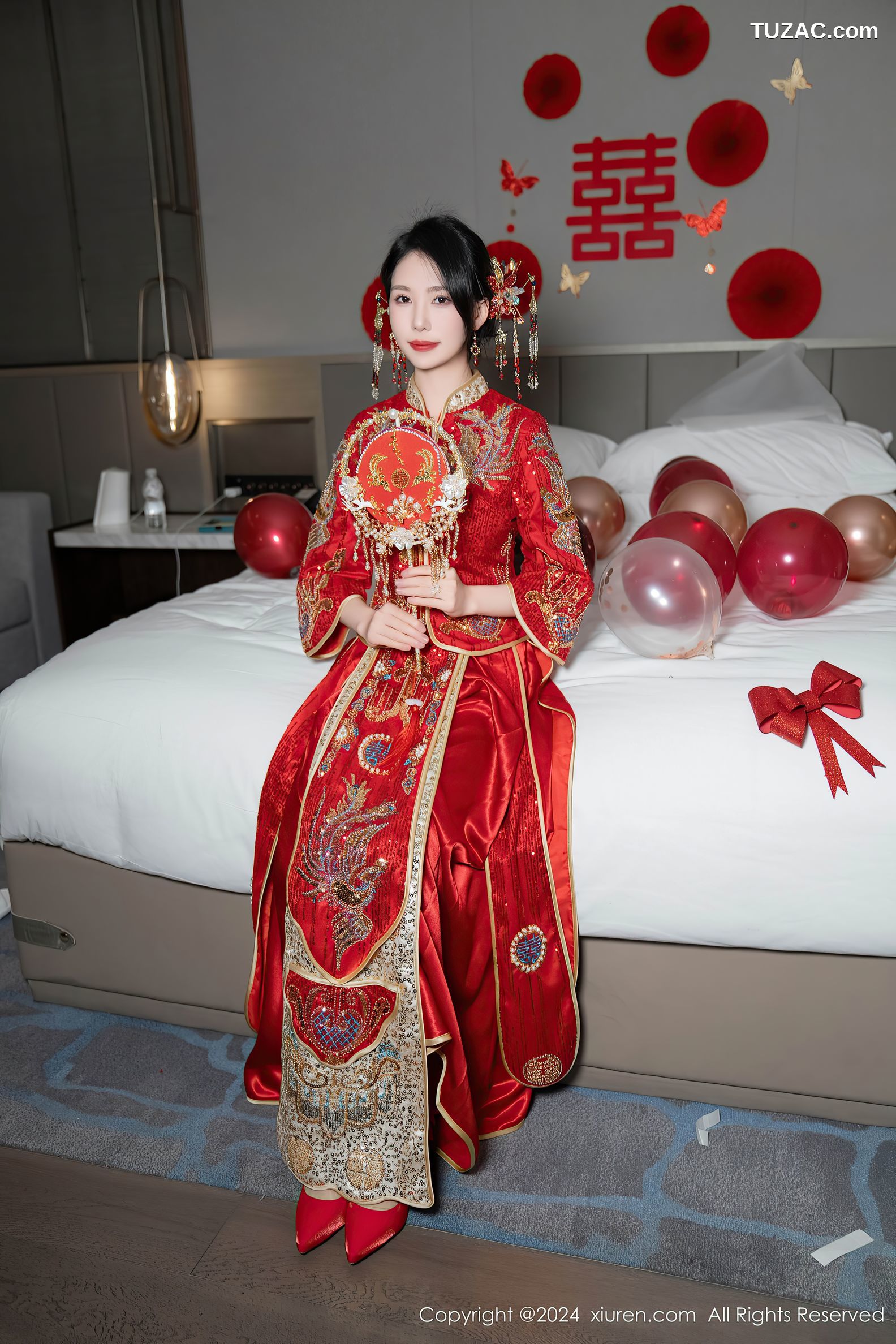 XiuRen秀人网-8376-利世-新婚之夜主题-中式大红新娘装红色蕾丝内衣-2024.04.11