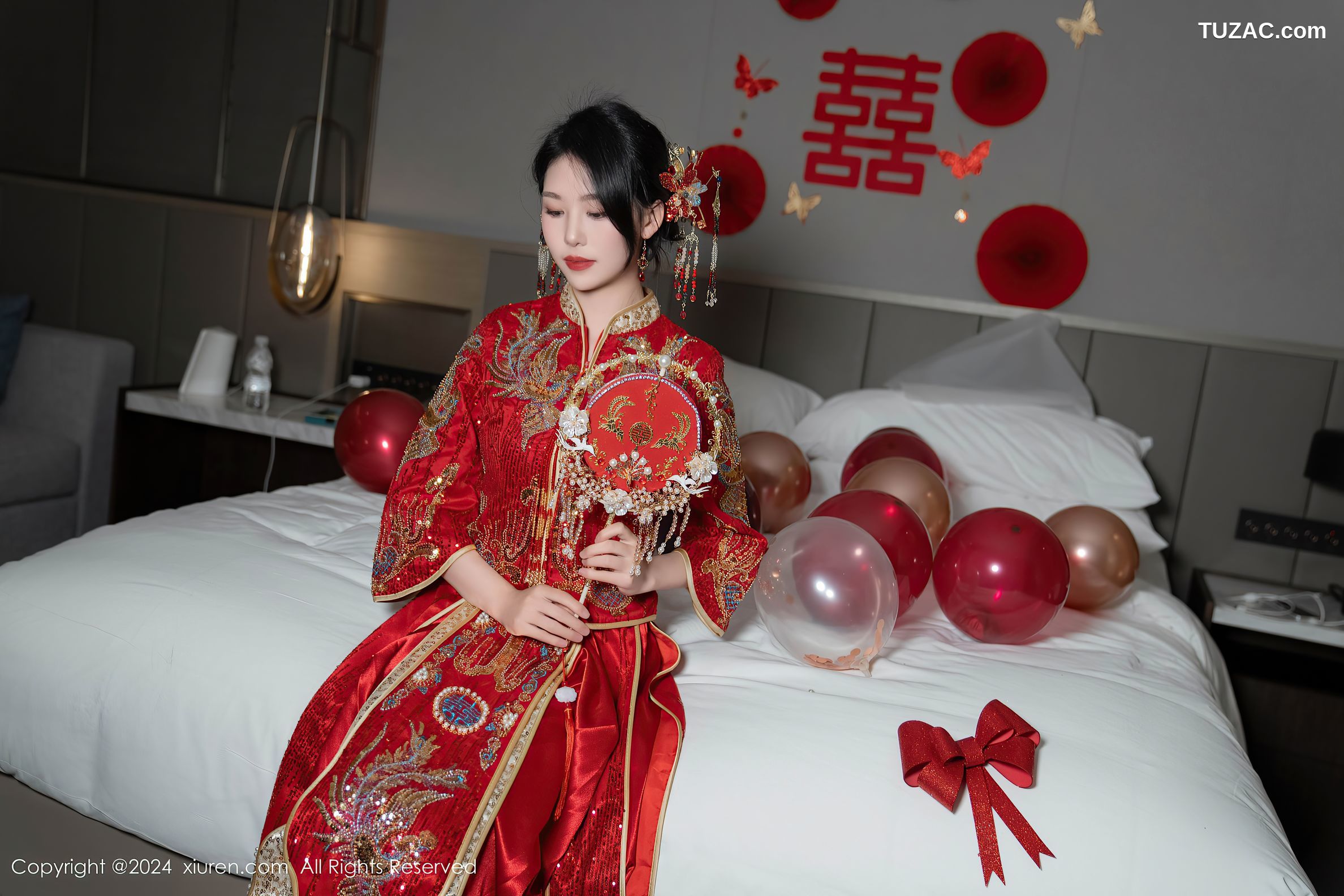 XiuRen秀人网-8376-利世-新婚之夜主题-中式大红新娘装红色蕾丝内衣-2024.04.11