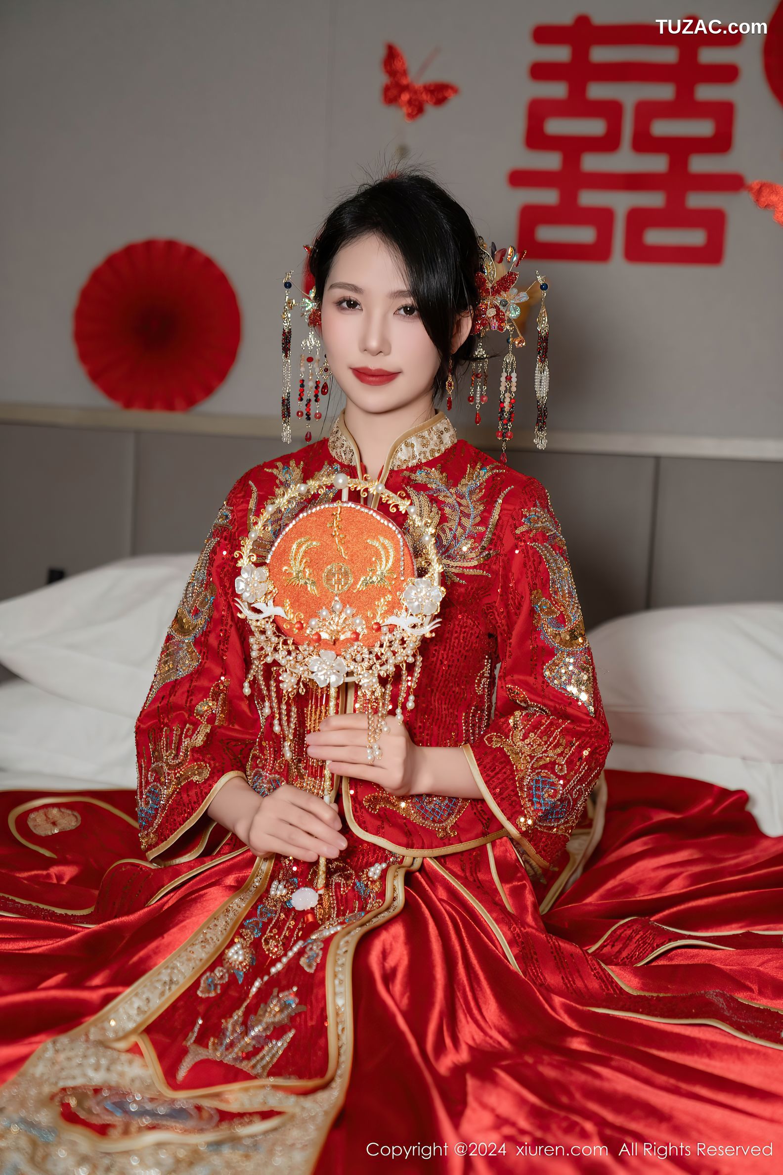 XiuRen秀人网-8376-利世-新婚之夜主题-中式大红新娘装红色蕾丝内衣-2024.04.11