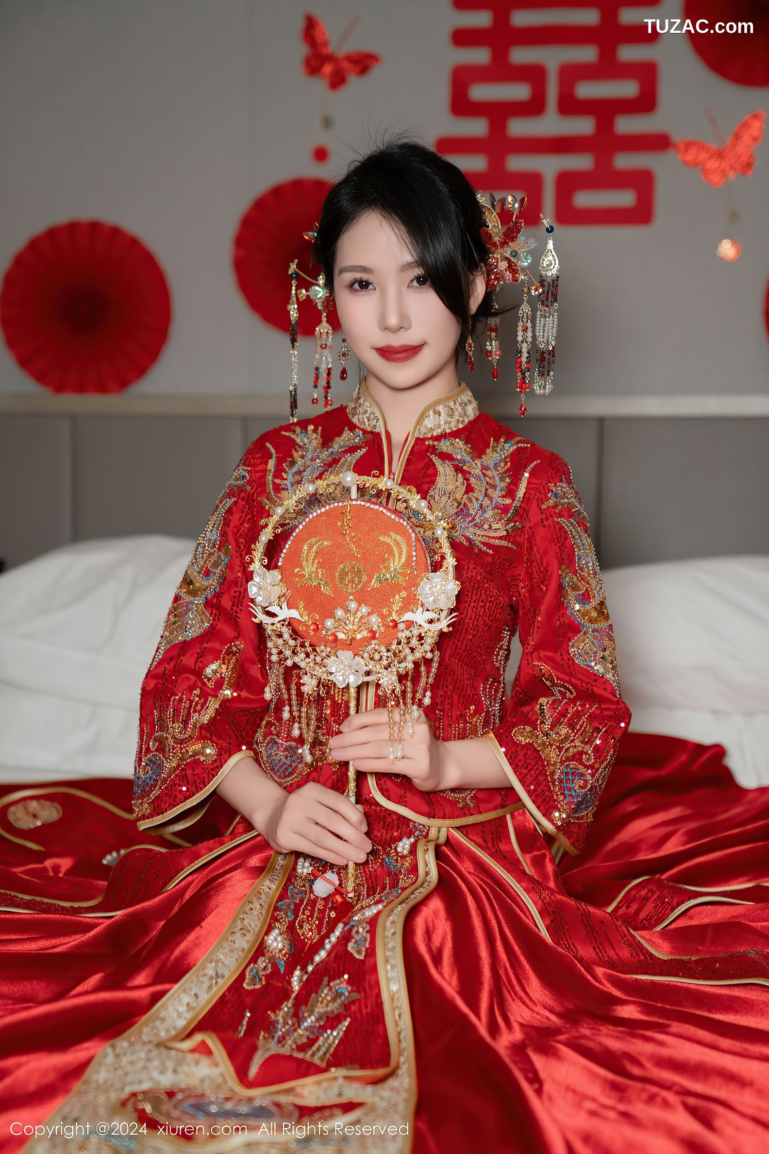 XiuRen秀人网-8376-利世-新婚之夜主题-中式大红新娘装红色蕾丝内衣-2024.04.11