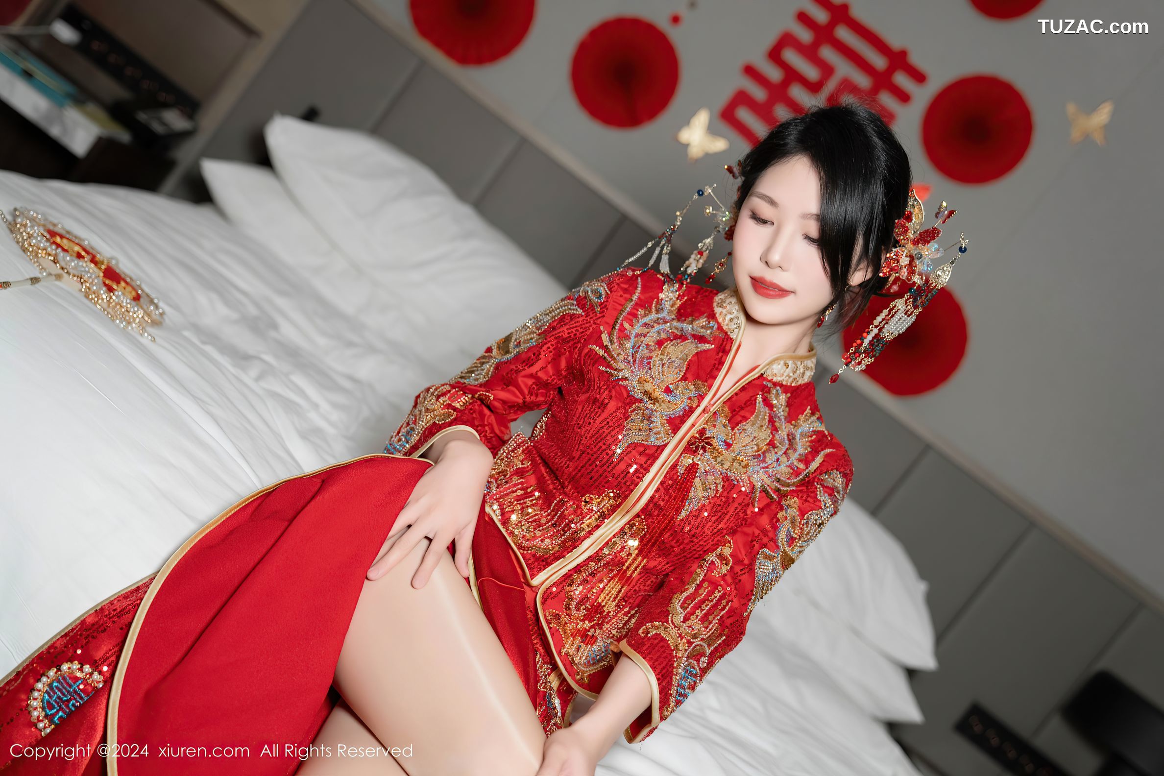 XiuRen秀人网-8376-利世-新婚之夜主题-中式大红新娘装红色蕾丝内衣-2024.04.11