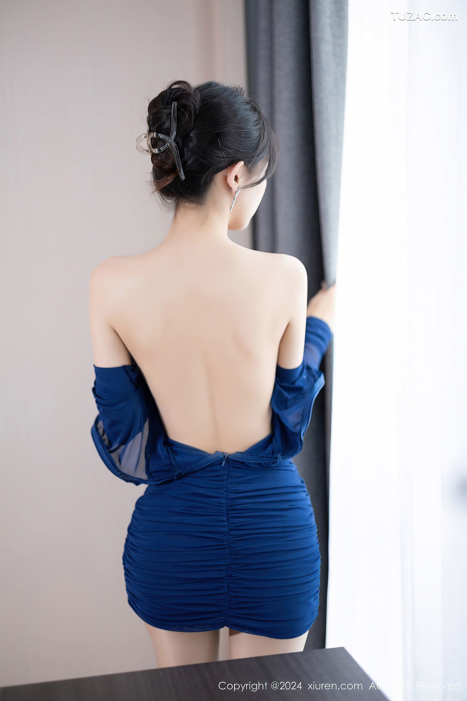 XiuRen秀人网-8445-林星阑-深蓝连衣短裙-黑纱透视情趣旗袍-2024.04.24