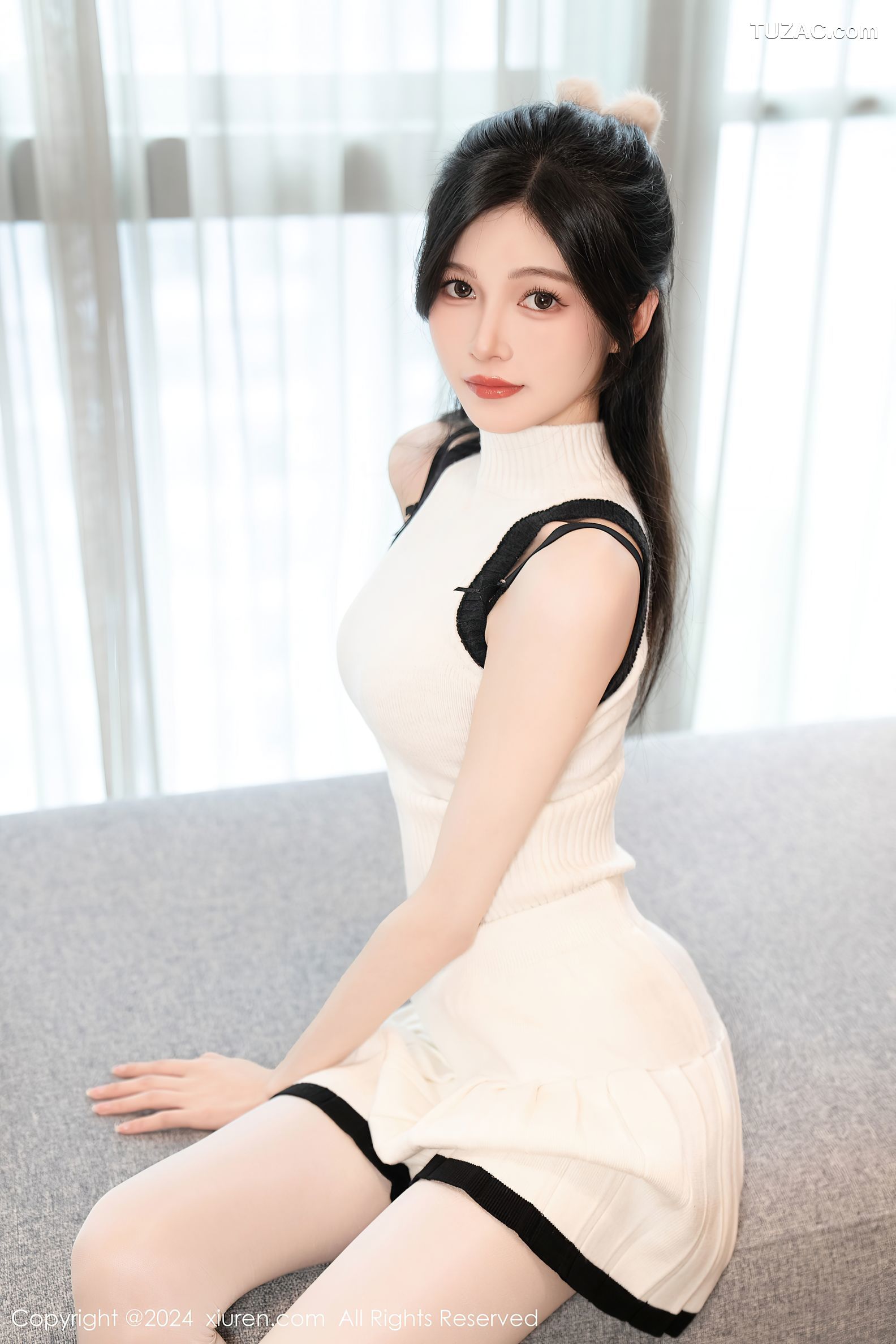 XiuRen秀人网-8544-程程程-白色连衣短裙黑色内衣白色丝袜-2024.05.15