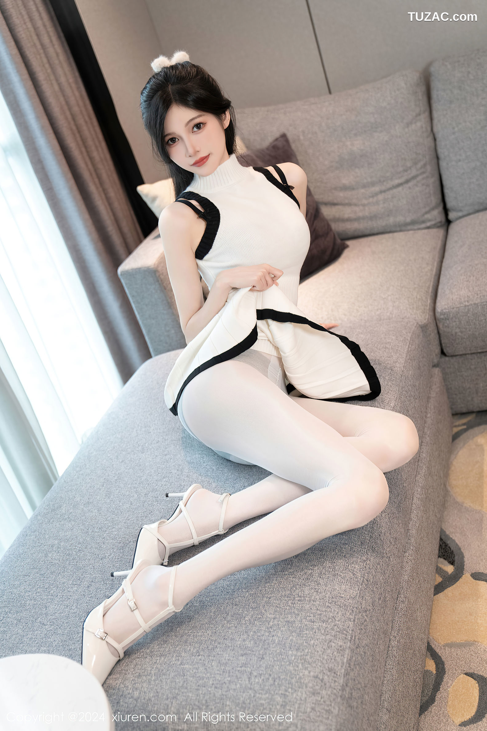 XiuRen秀人网-8544-程程程-白色连衣短裙黑色内衣白色丝袜-2024.05.15