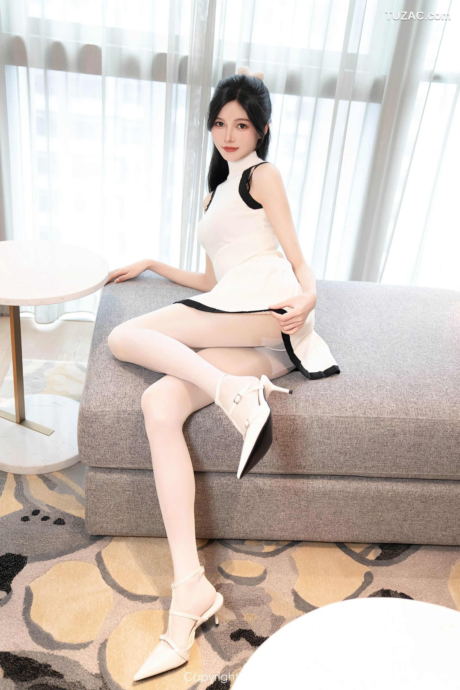 XiuRen秀人网-8544-程程程-白色连衣短裙黑色内衣白色丝袜-2024.05.15