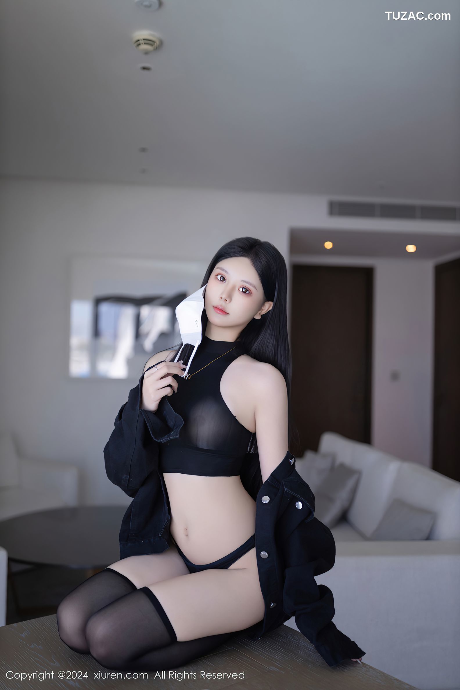 XiuRen秀人网-8636-幼幼-黑外套白短裤黑丝黑色轻透内衣-2024.05.31