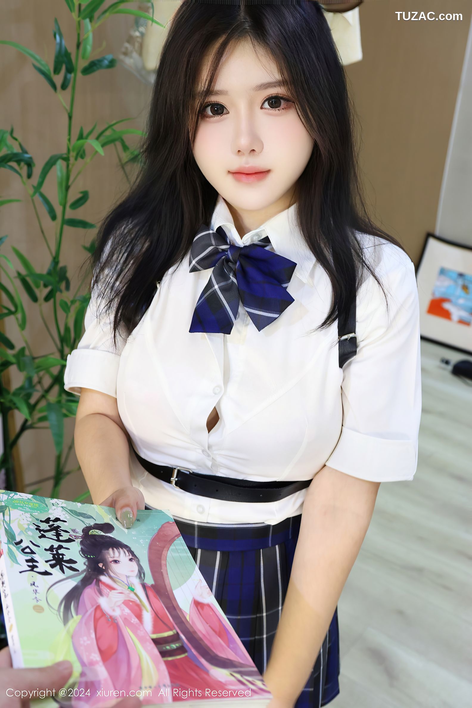 XiuRen秀人网-8637-小薯条nienie-图书馆场景-白衬衫格子裙学妹黑丝爆乳-2024.05.31