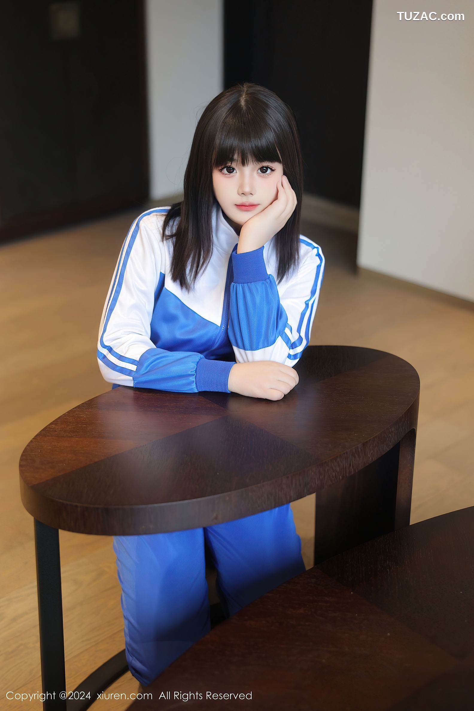 XiuRen秀人网-8648-徐若兮-女学生蓝白运动服黑蕾丝情趣内衣爆乳-2024.06.04