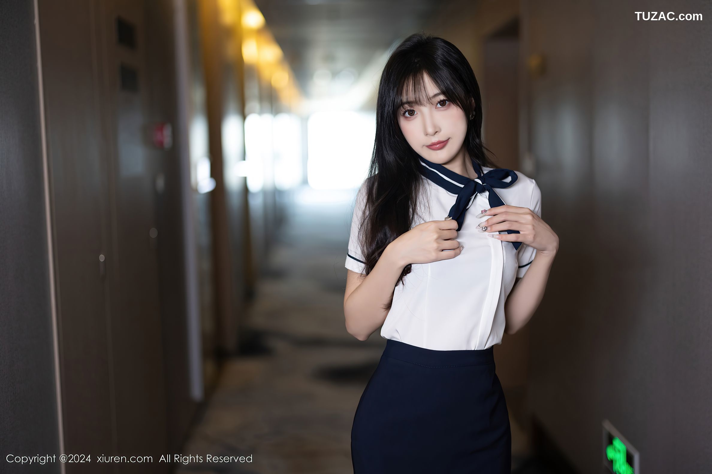 XiuRen秀人网-8727-林星阑-制服白衬衫深蓝短裙黑丝-2024.06.19