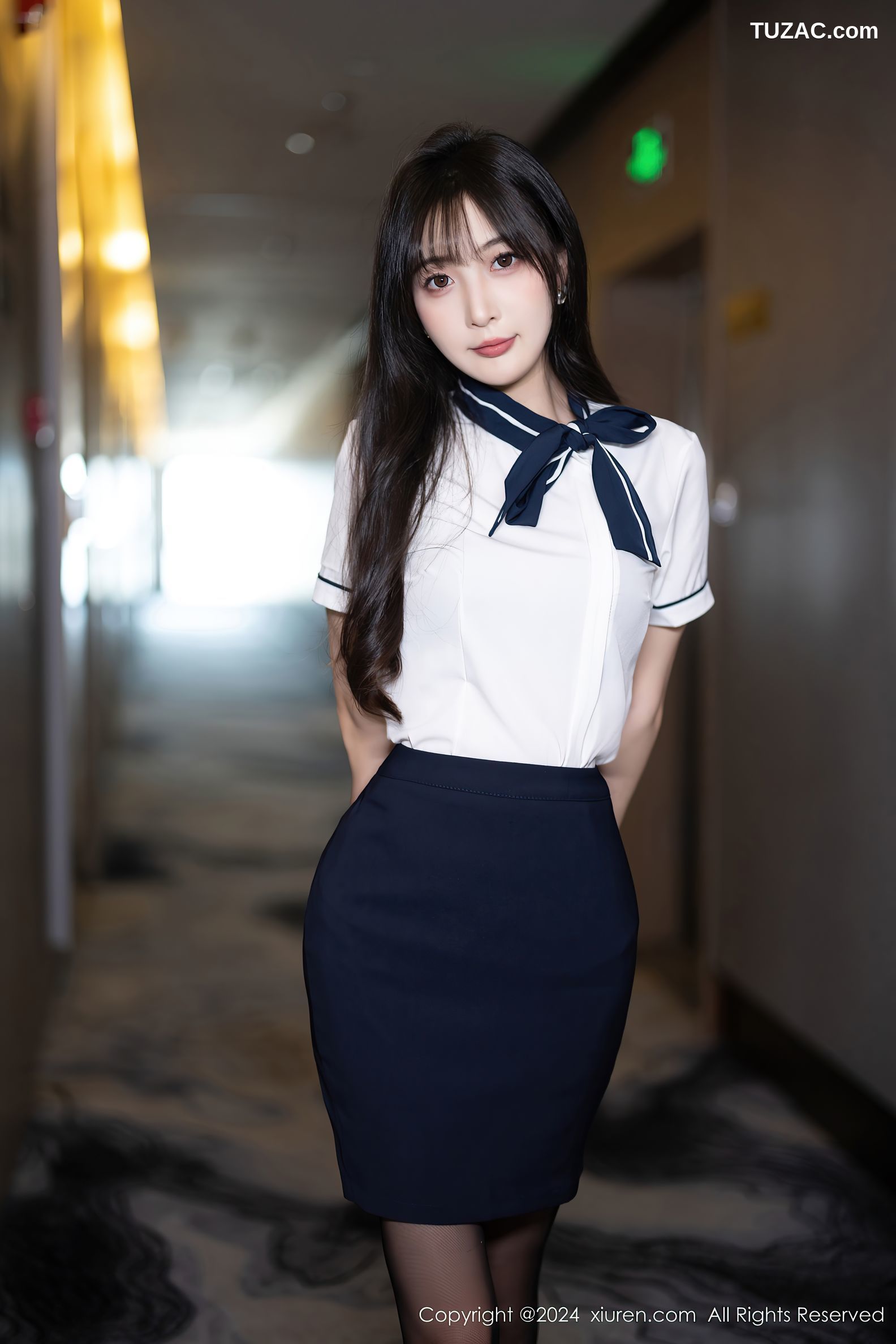 XiuRen秀人网-8727-林星阑-制服白衬衫深蓝短裙黑丝-2024.06.19