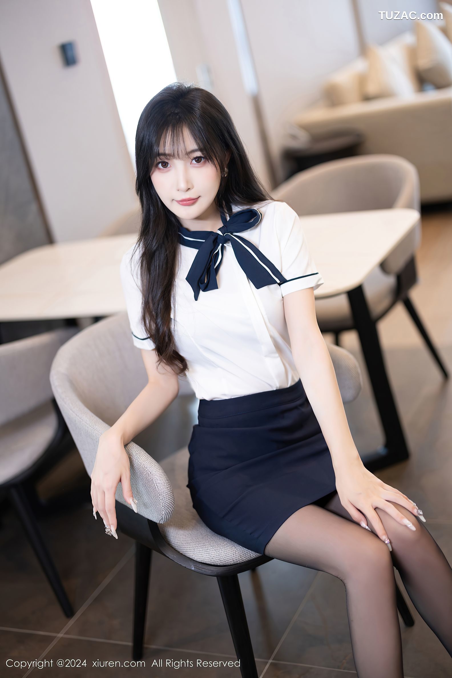 XiuRen秀人网-8727-林星阑-制服白衬衫深蓝短裙黑丝-2024.06.19