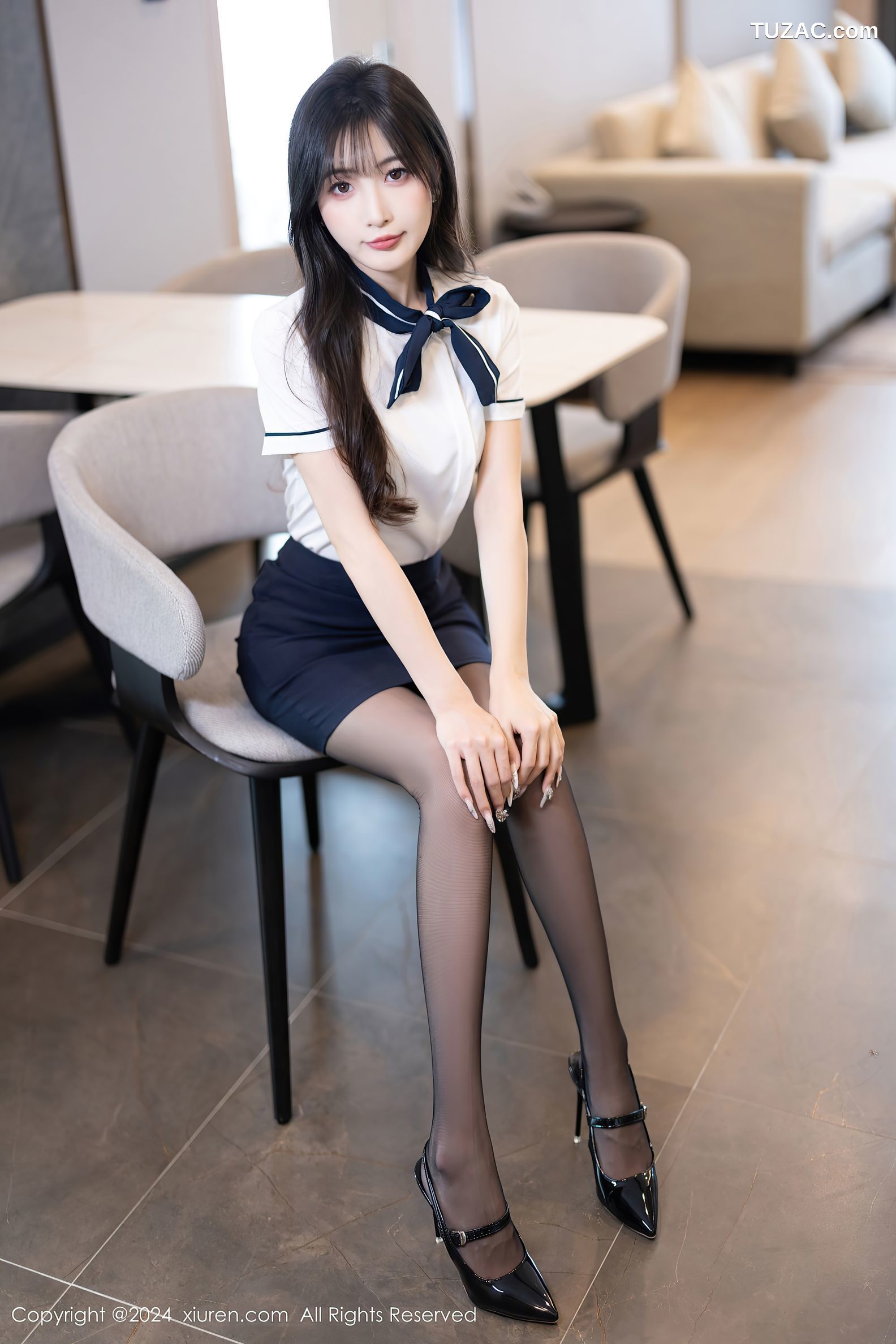 XiuRen秀人网-8727-林星阑-制服白衬衫深蓝短裙黑丝-2024.06.19