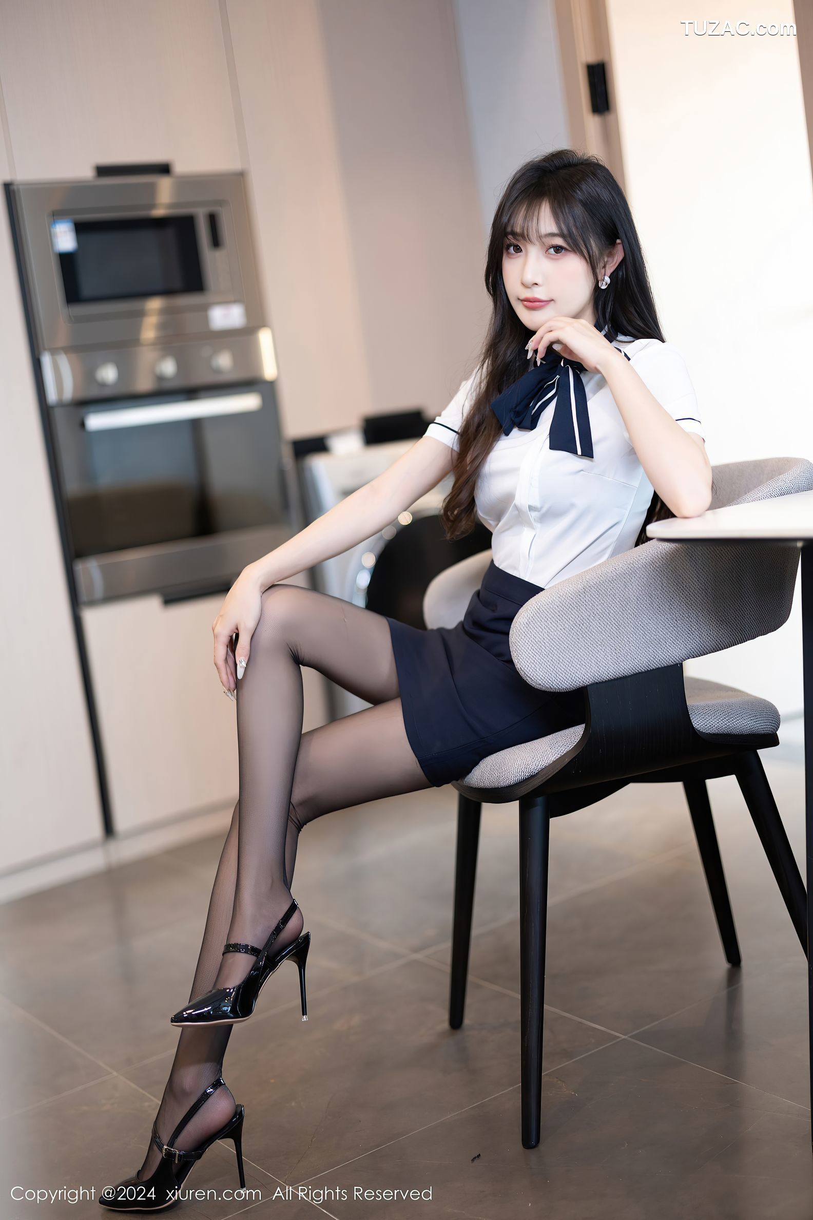 XiuRen秀人网-8727-林星阑-制服白衬衫深蓝短裙黑丝-2024.06.19