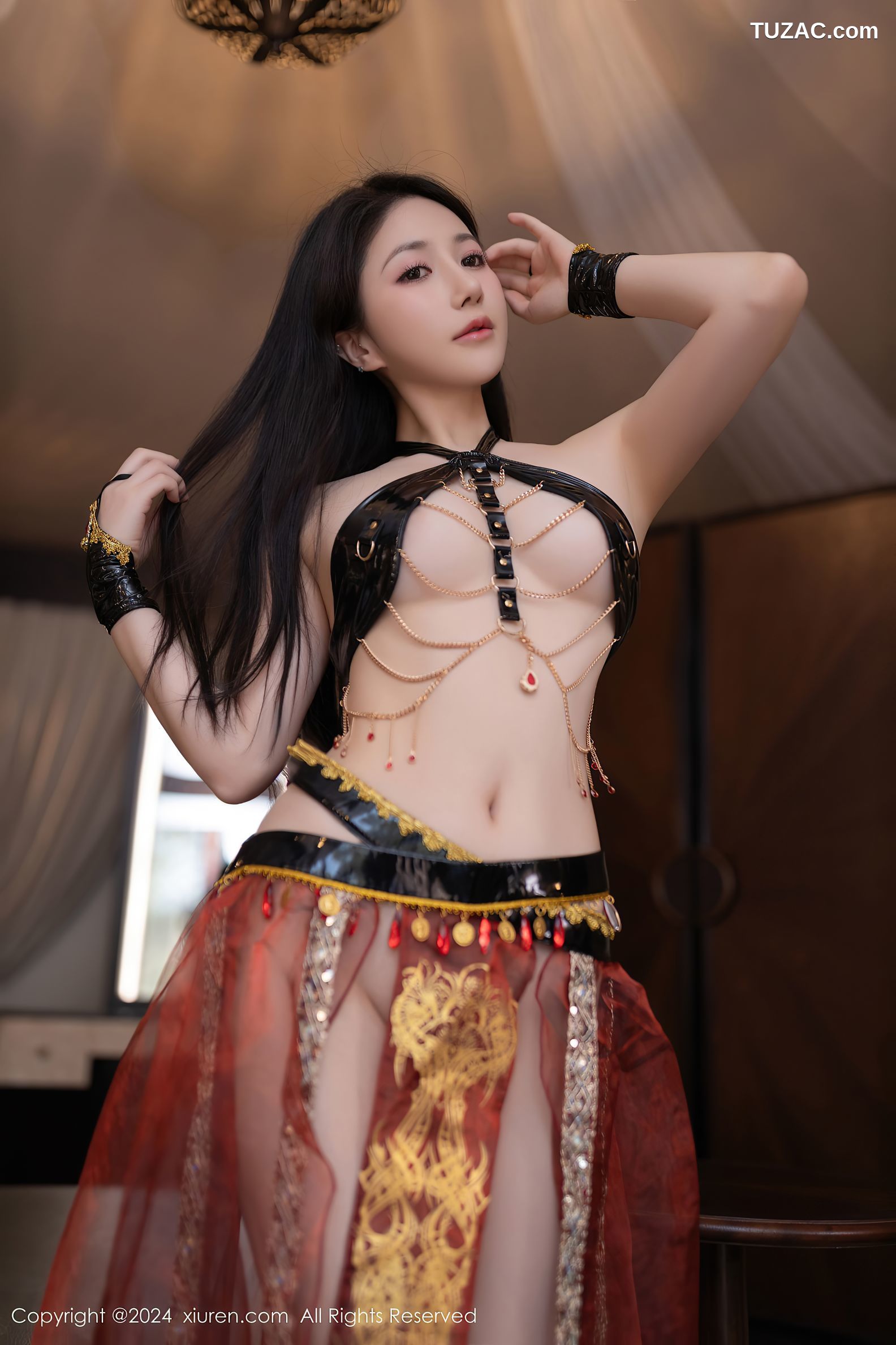 XiuRen秀人网-8778-鱼子酱Fish-迪拜旅拍西域舞娘红裙黑内衣-2024.06.28
