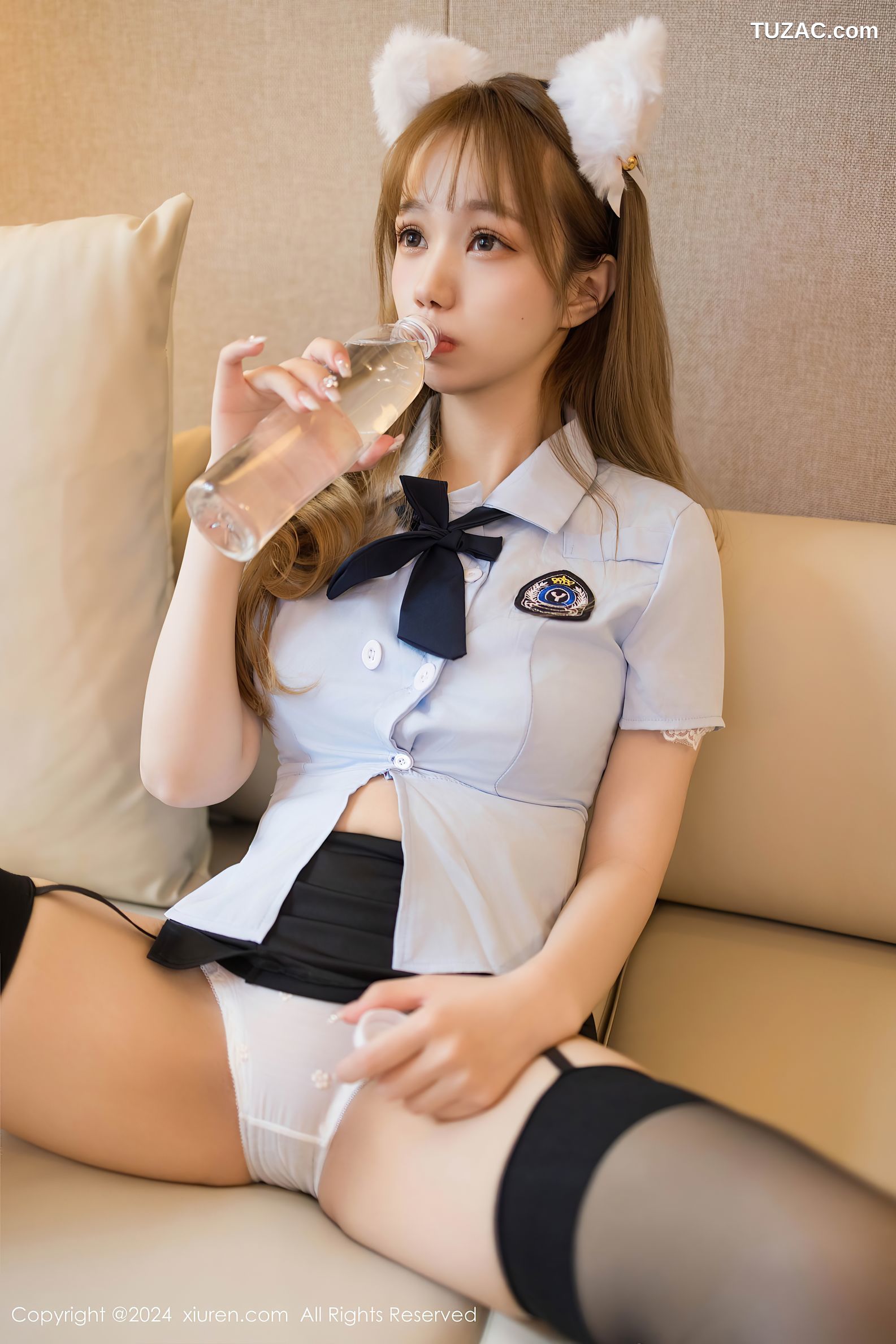 XiuRen秀人网-8805-金妍兮-浅蓝色制服衬衫黑短裙黑丝-2024.07.04
