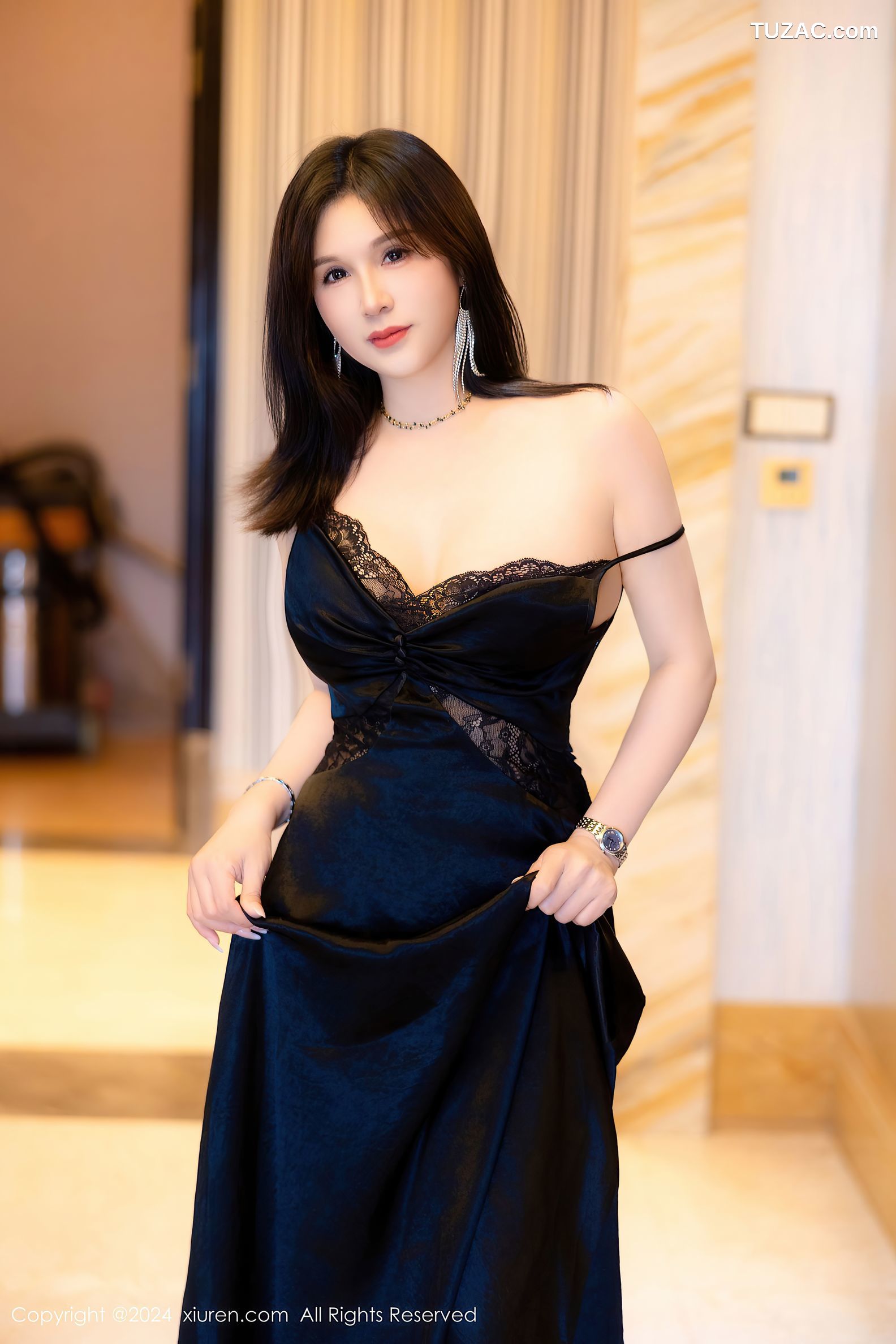 XiuRen秀人网-8825-水水姐-黑礼服长裙黑色轻透情趣内衣黑丝爆乳-2024.07.09