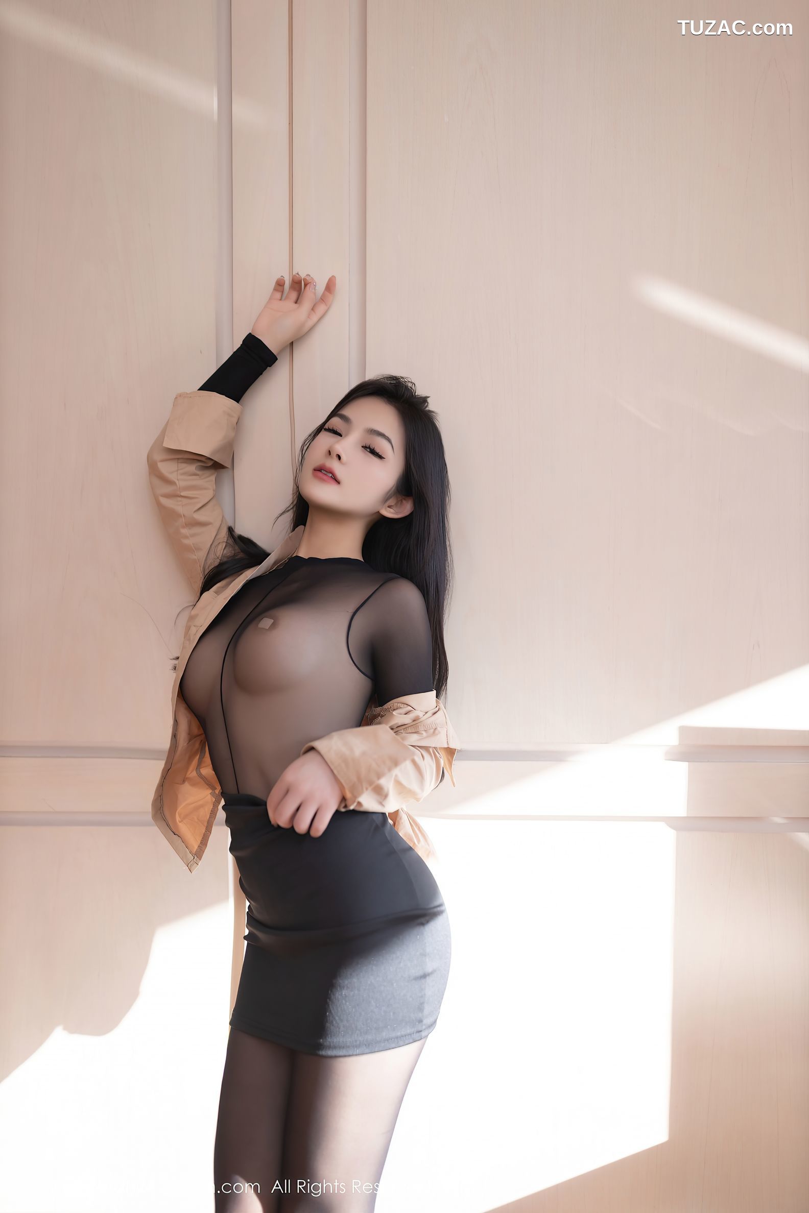 XiuRen秀人网-8835-谭小灵-OL衬衫短裙黑纱透视情趣连体内衣爆乳-2024.07.10