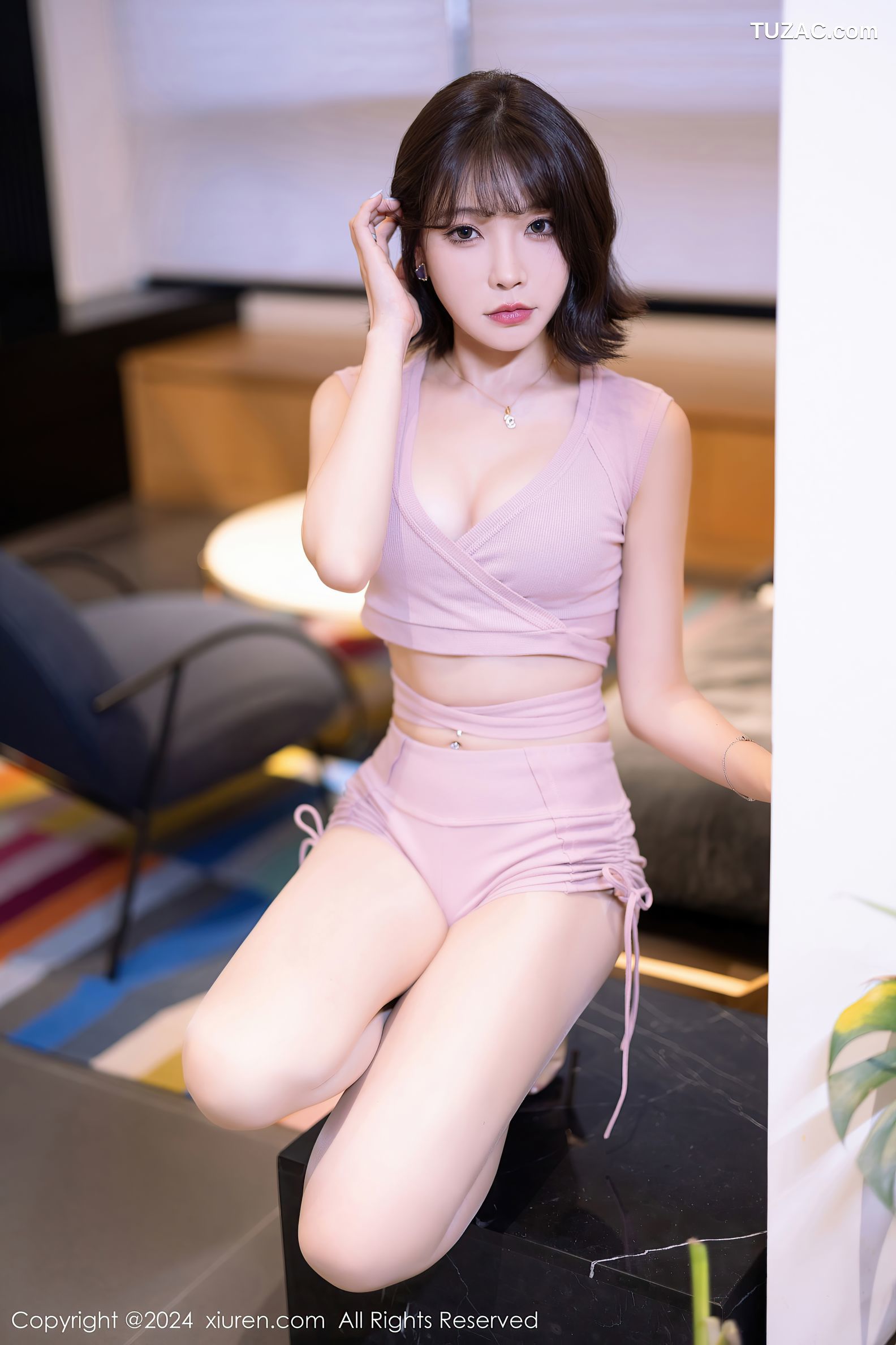 XiuRen秀人网-8836-徐莉芝Booty-粉色针织背心短裤-白纱睡衣湿身-2024.07.10