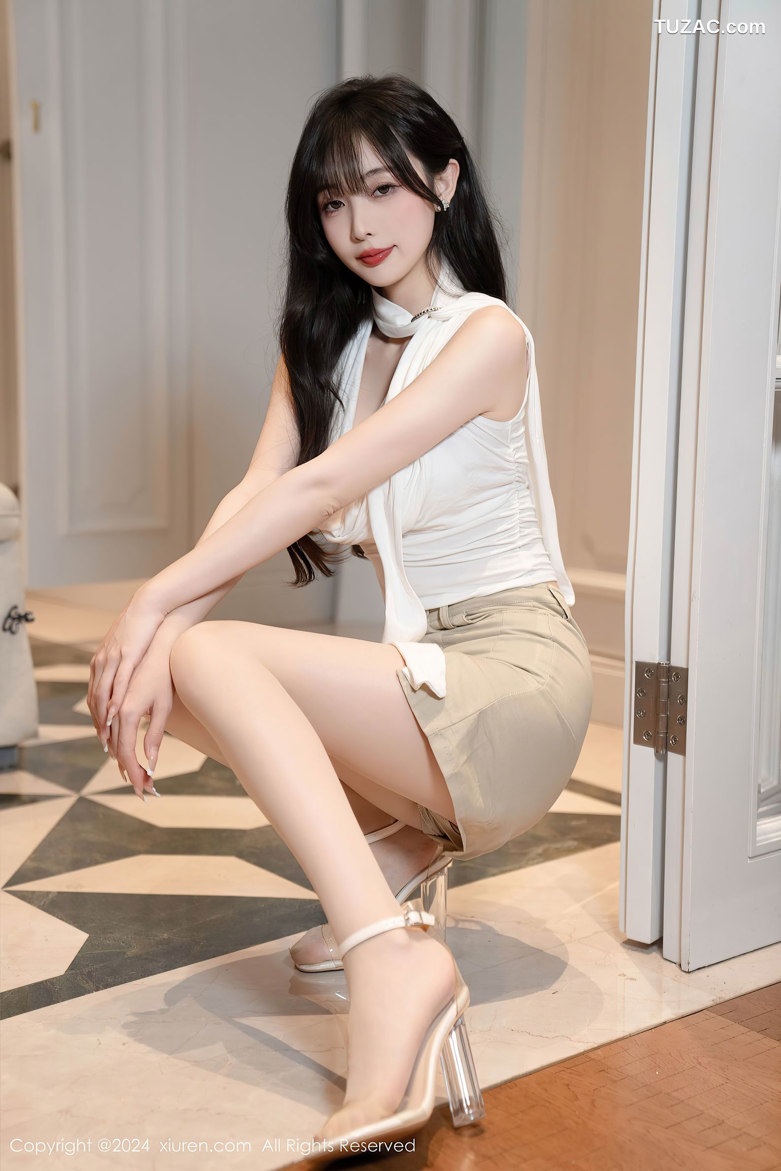 XiuRen秀人网-8849-林星阑-白衫米色短裙白色内衣-2024.07.12