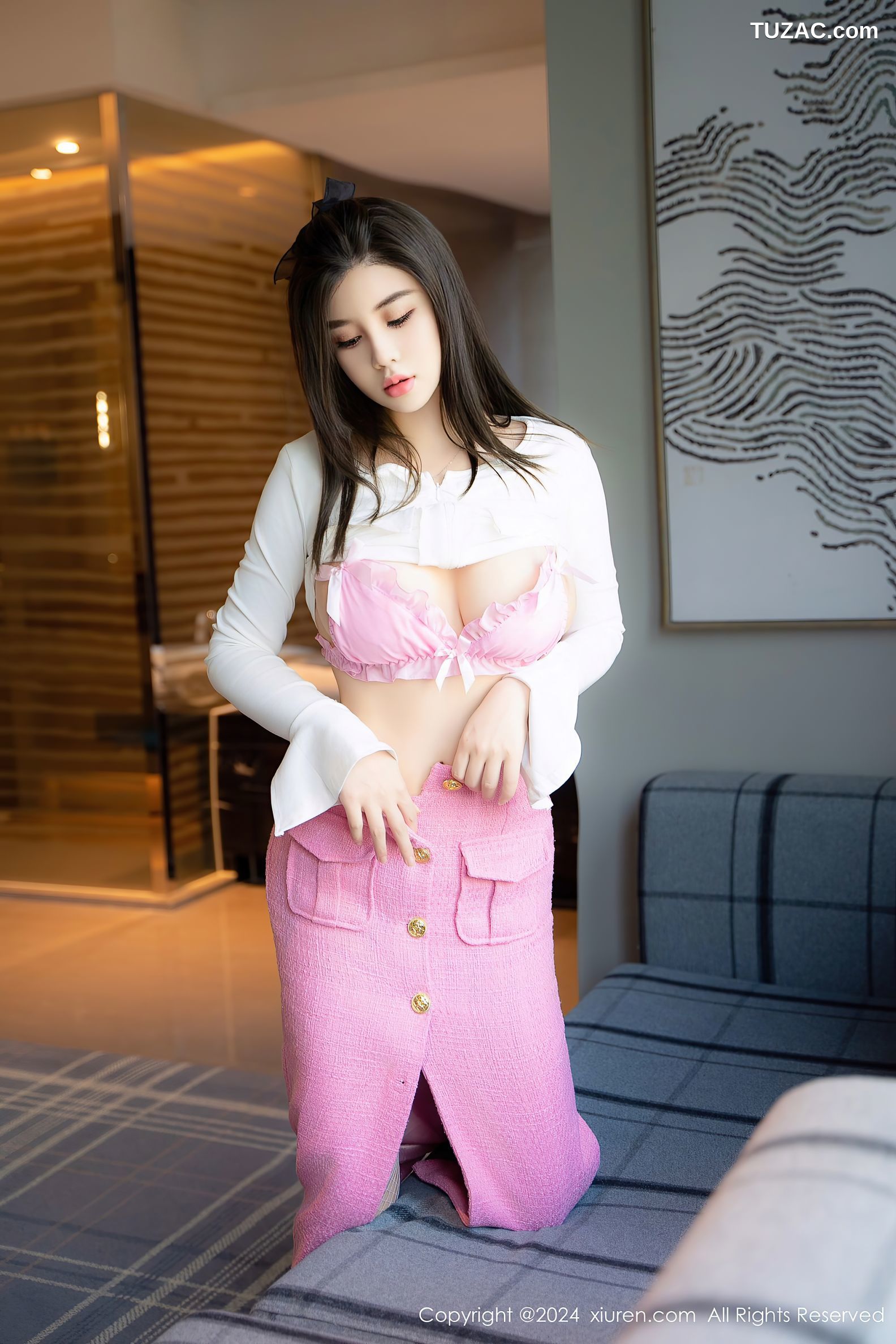 XiuRen秀人网-8872-周jojobaby-白衫粉裙粉色情趣内衣-2024.07.17