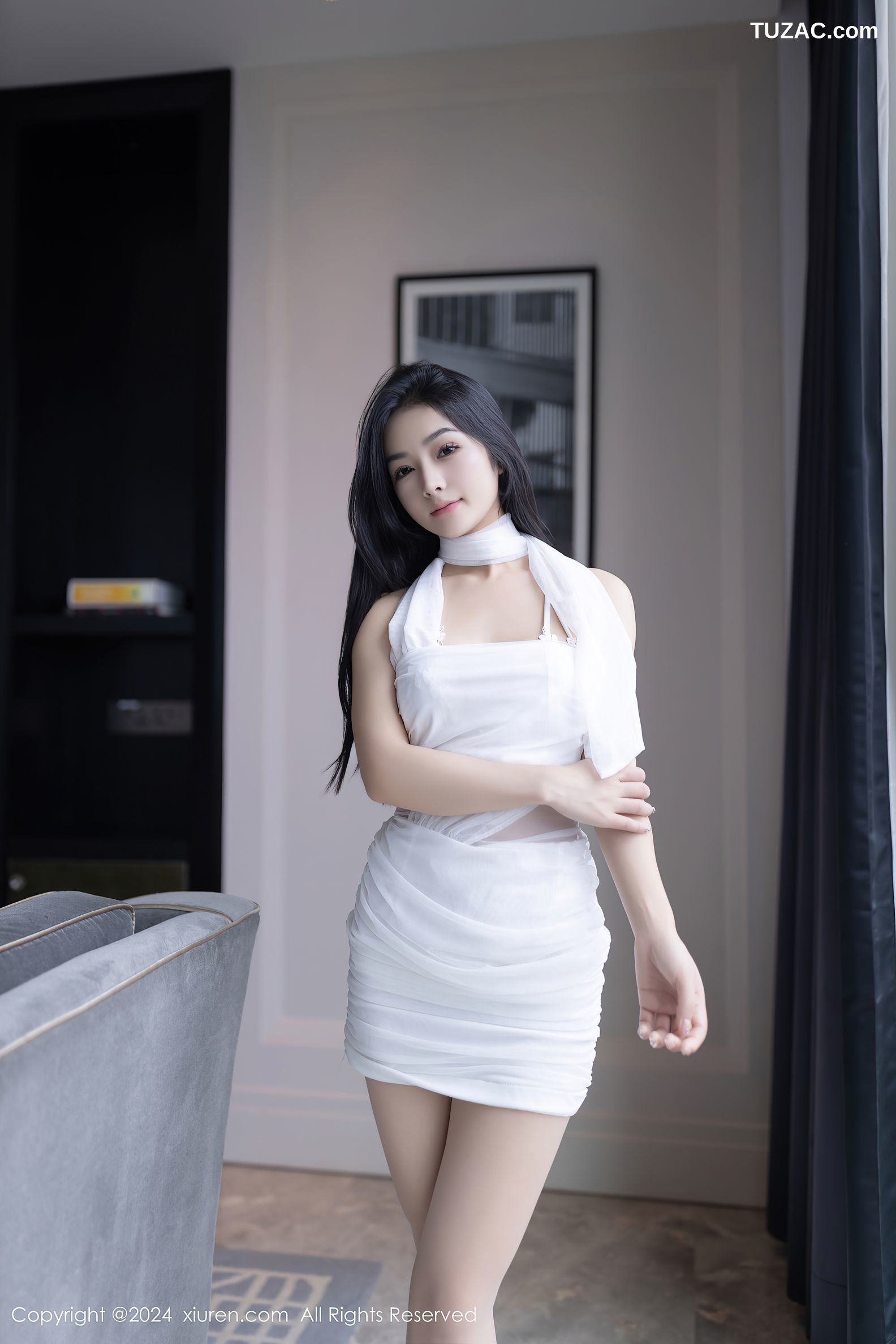 XiuRen秀人网-8875-谭小灵-白色连衣短裙白色蕾丝内衣-2024.07.17