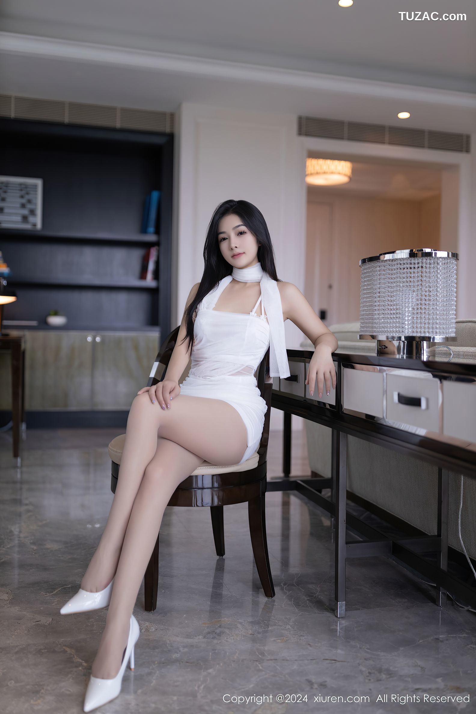 XiuRen秀人网-8875-谭小灵-白色连衣短裙白色蕾丝内衣-2024.07.17