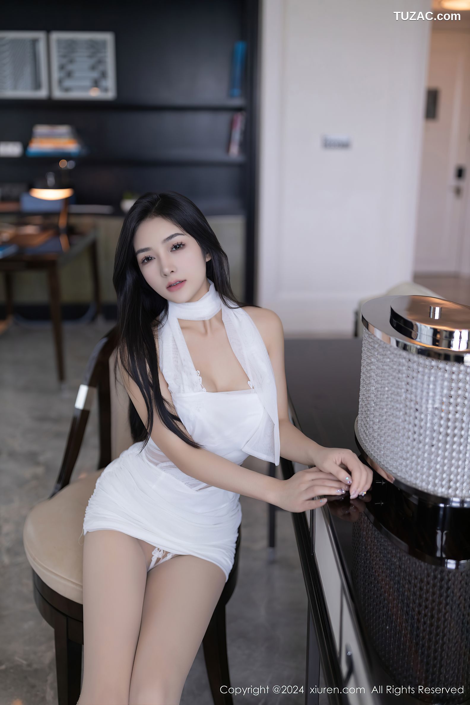 XiuRen秀人网-8875-谭小灵-白色连衣短裙白色蕾丝内衣-2024.07.17
