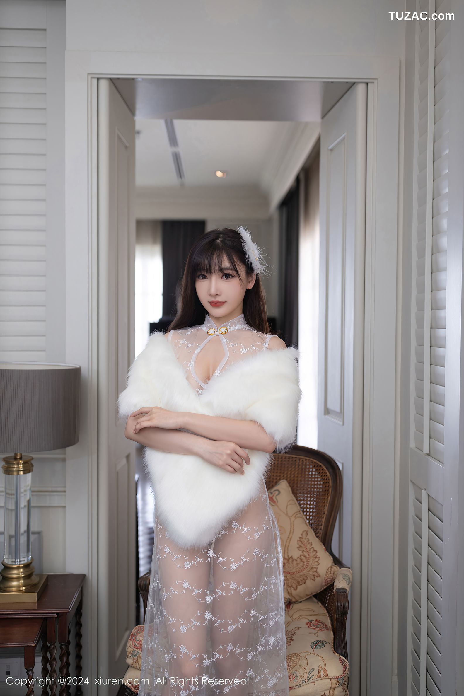 XiuRen秀人网-8880-陆萱萱-白纱透视旗袍-2024.07.18