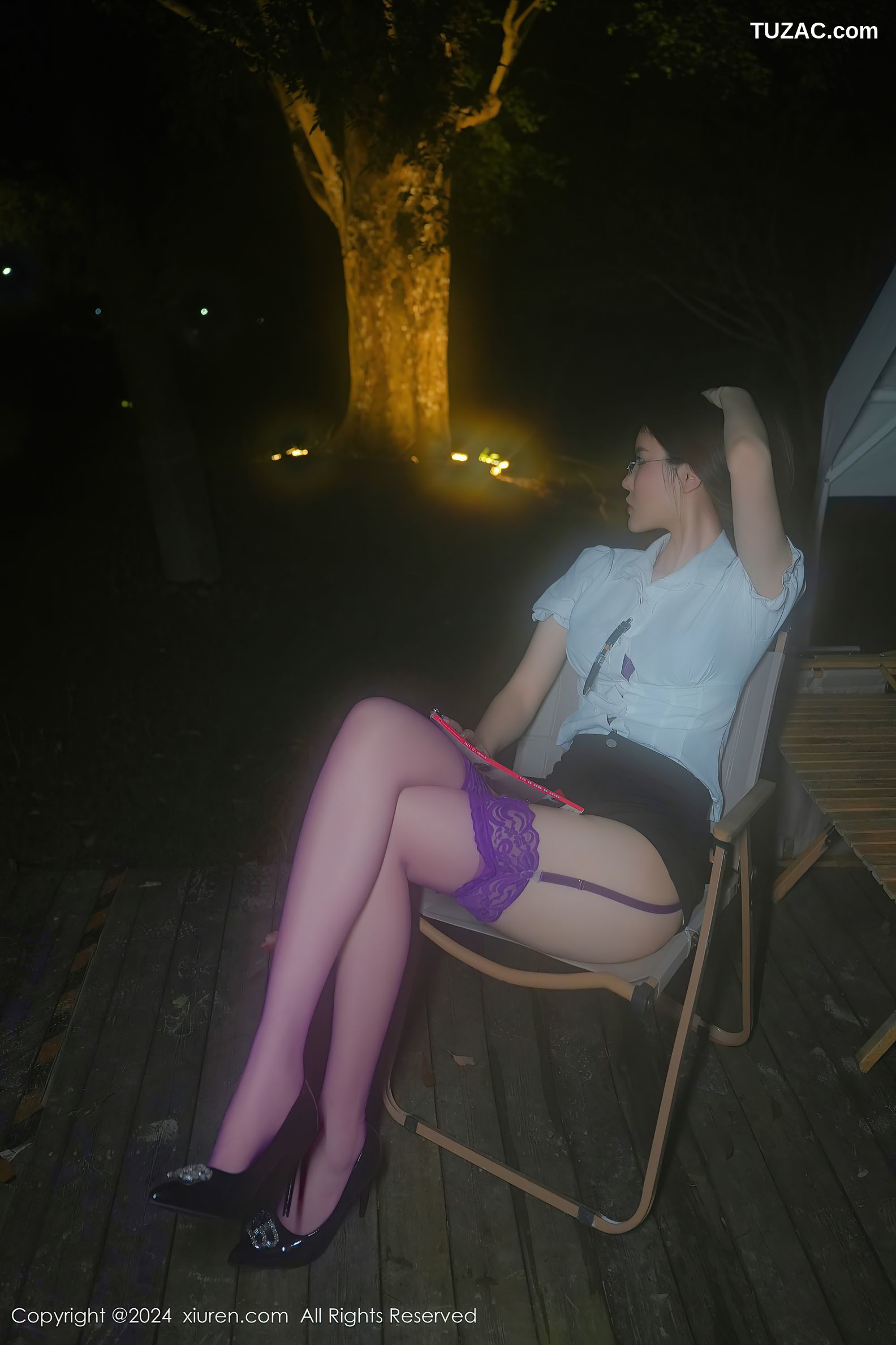 XiuRen秀人网-8999-Erikaki-OL白衬衫黑短裙紫色内衣丝袜-2024.08.09