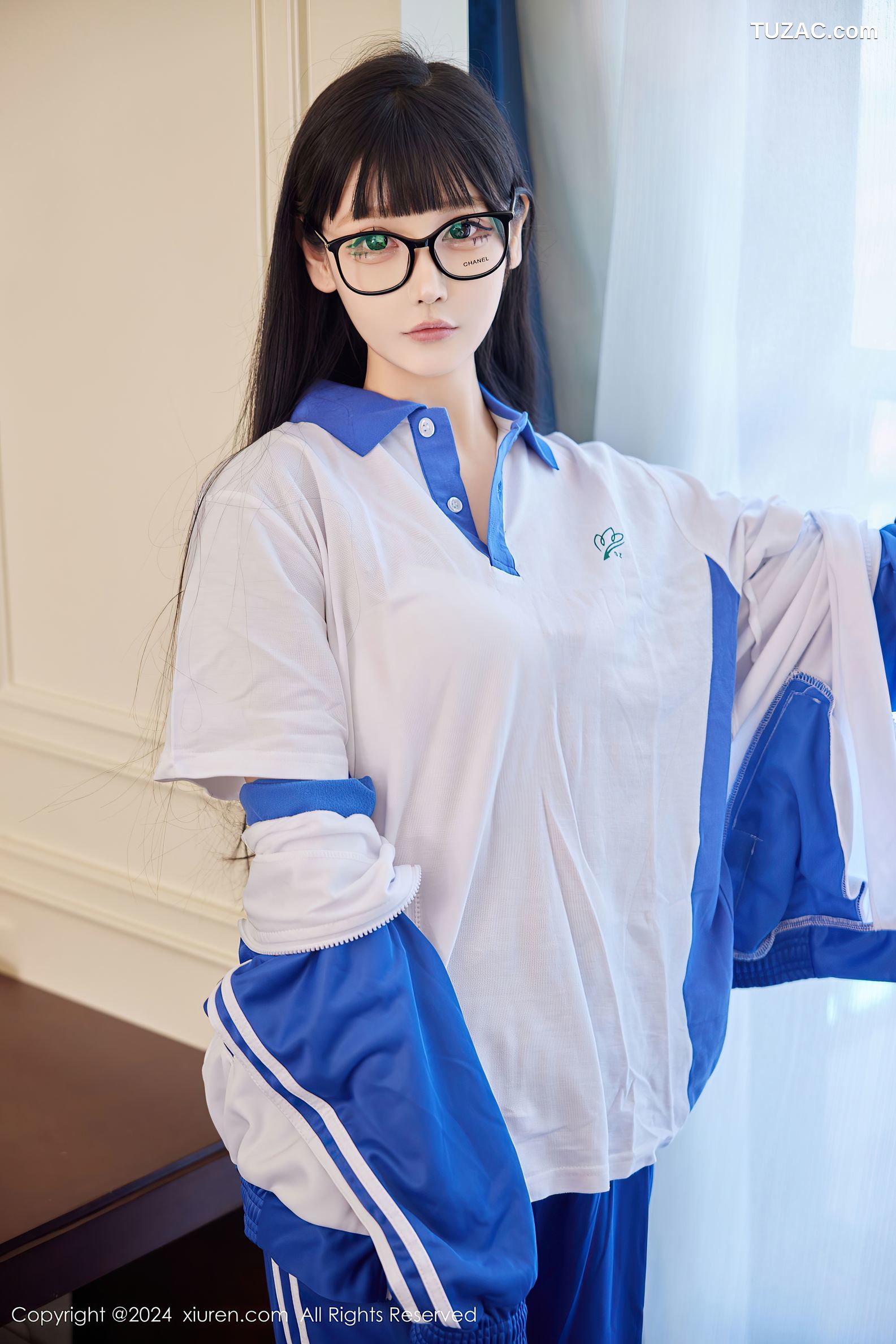 XiuRen秀人网-9000-智恩baby-首套写真-蓝白学生运动装白色内衣爆乳绑缚-2024.08.12