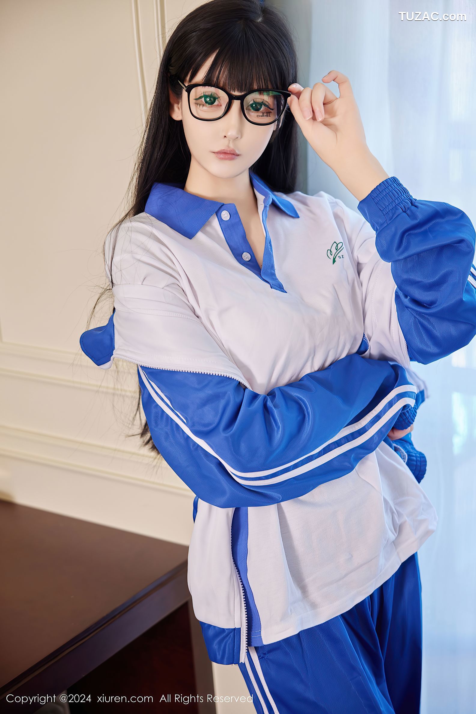 XiuRen秀人网-9000-智恩baby-首套写真-蓝白学生运动装白色内衣爆乳绑缚-2024.08.12