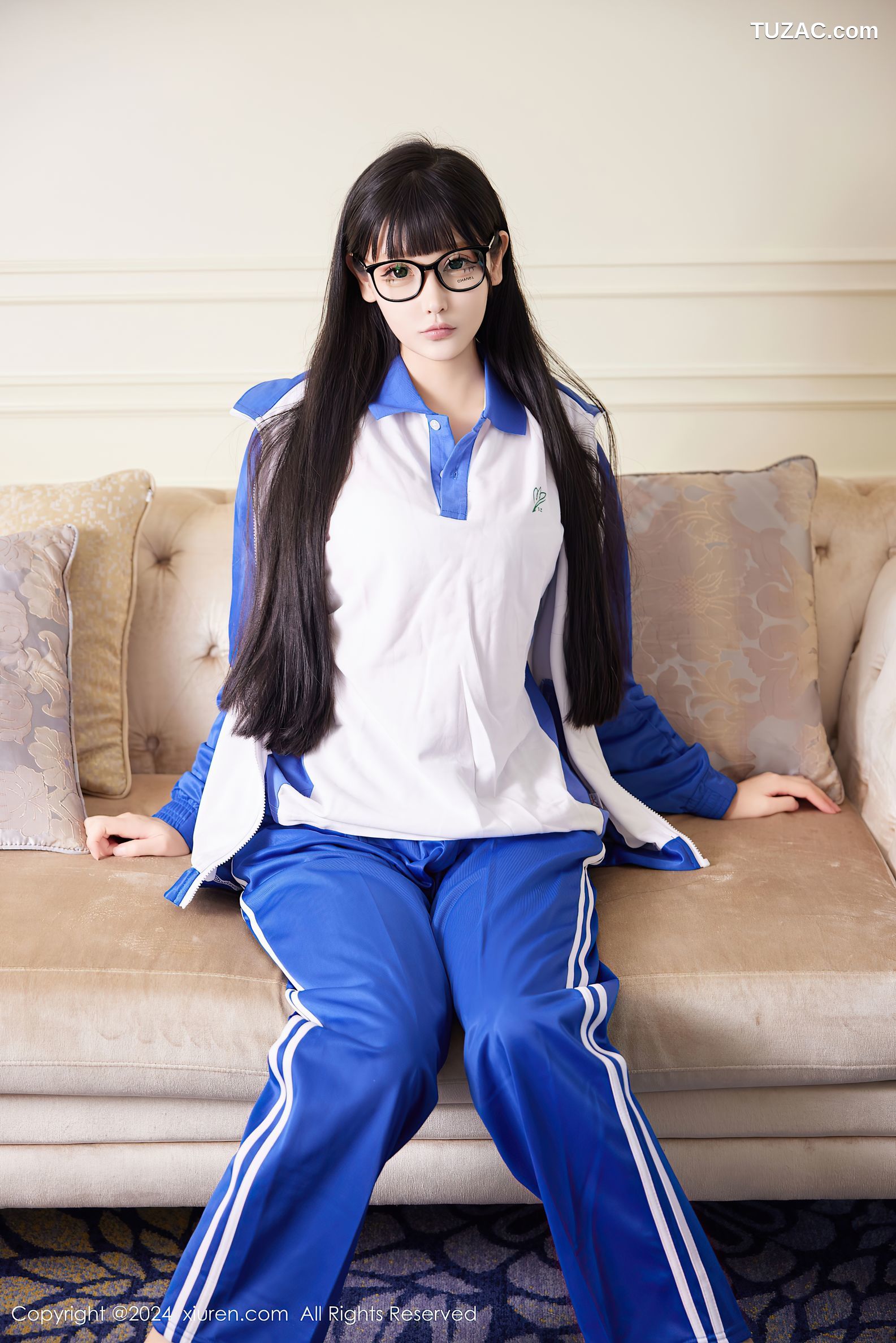 XiuRen秀人网-9000-智恩baby-首套写真-蓝白学生运动装白色内衣爆乳绑缚-2024.08.12