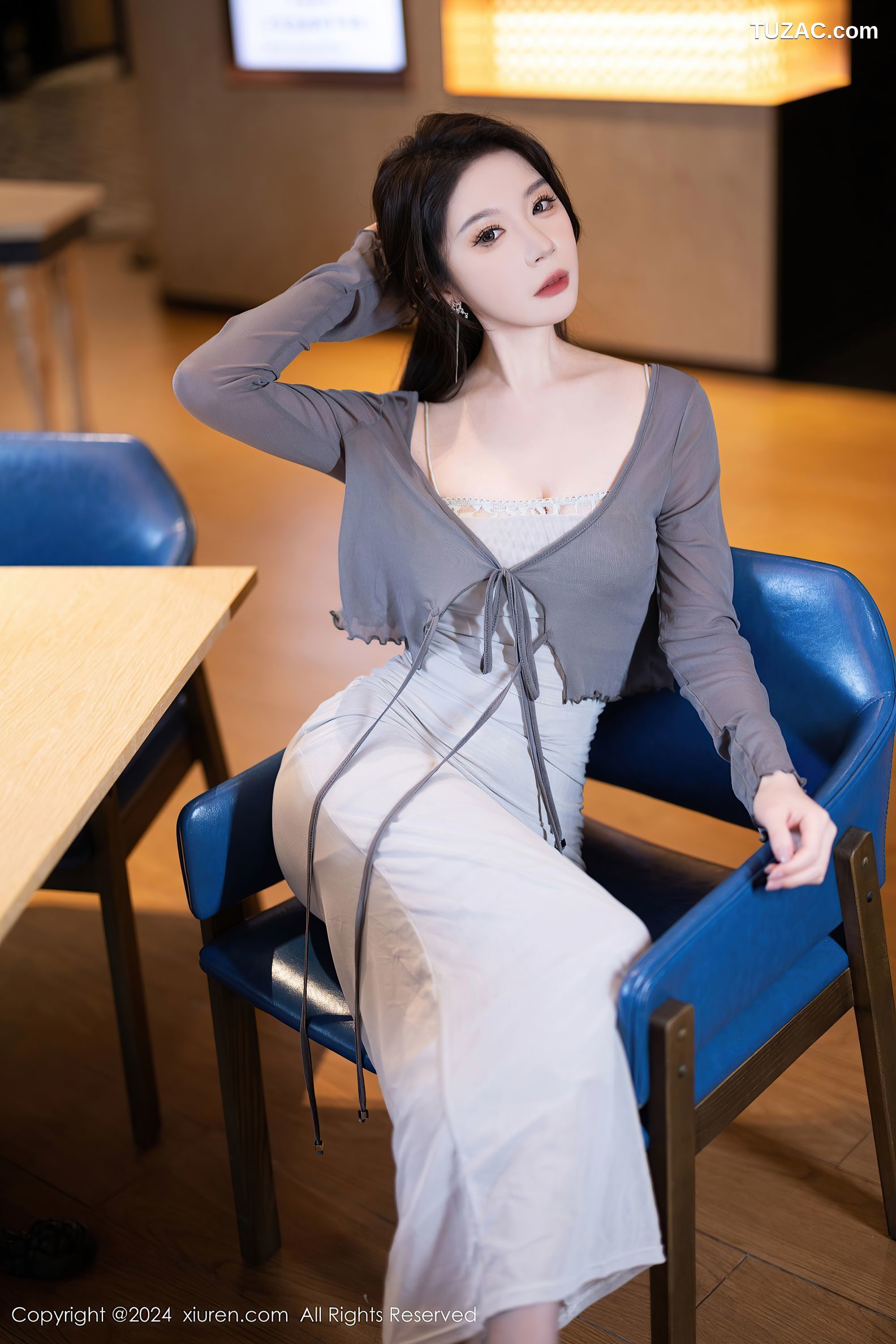XiuRen秀人网-9007-梦心玥-灰色吊带裙深灰衫灰丝-2024.08.13