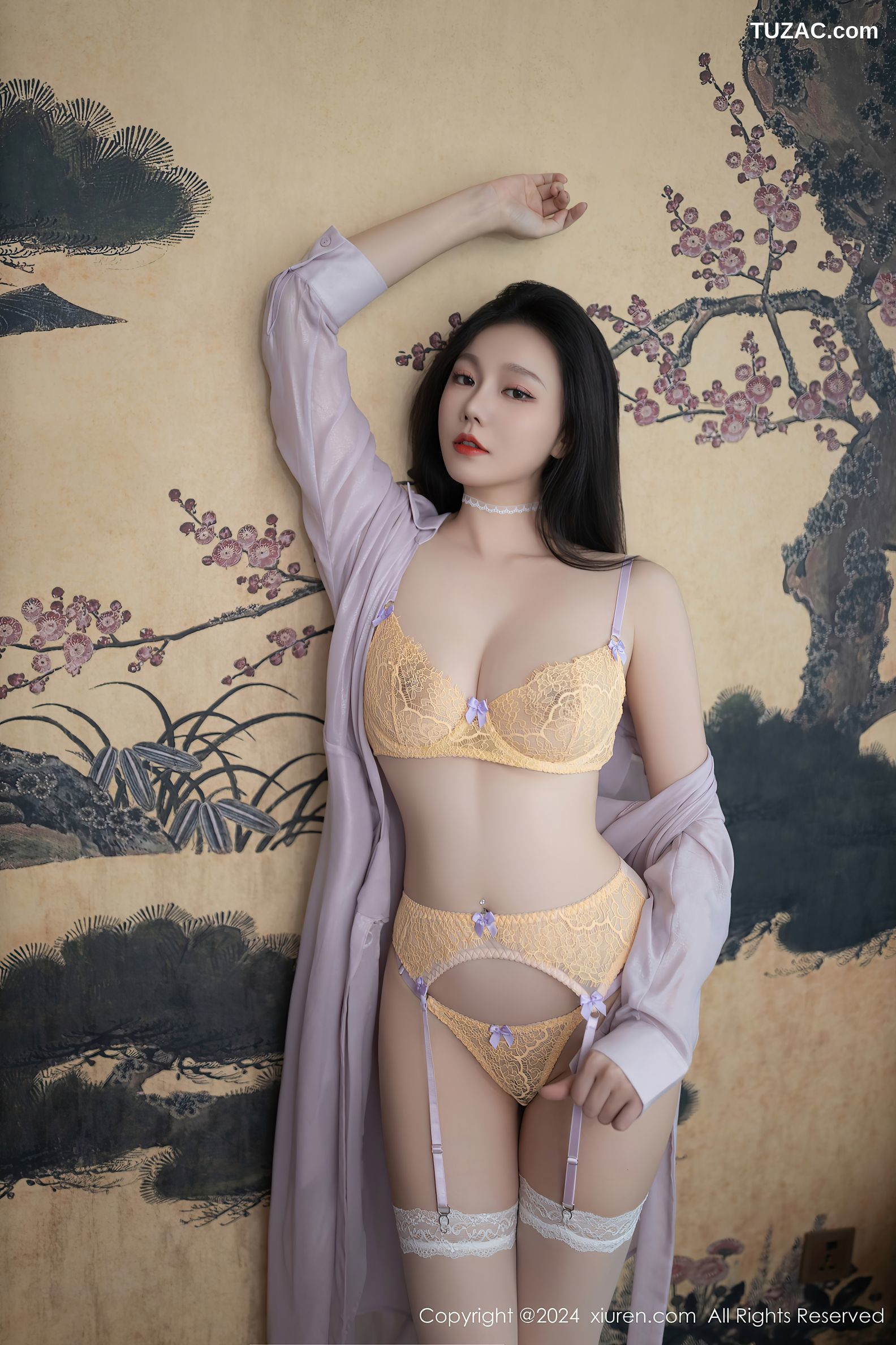 XiuRen秀人网-9009-安然anran-淡紫长衫黄色内衣-2024.08.13