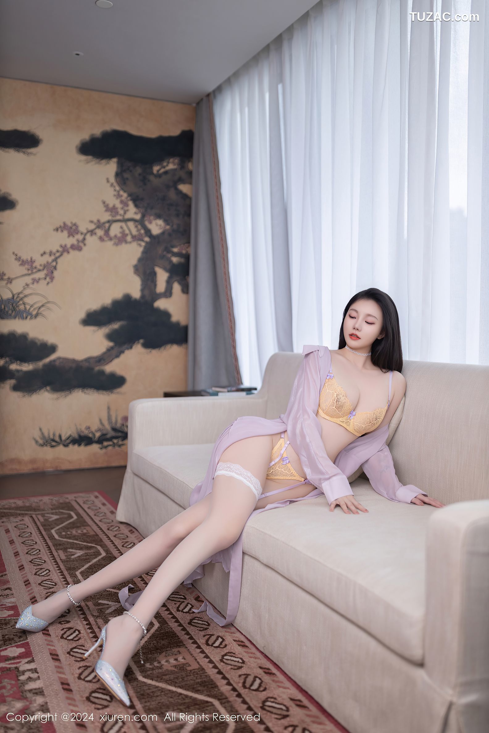 XiuRen秀人网-9009-安然anran-淡紫长衫黄色内衣-2024.08.13