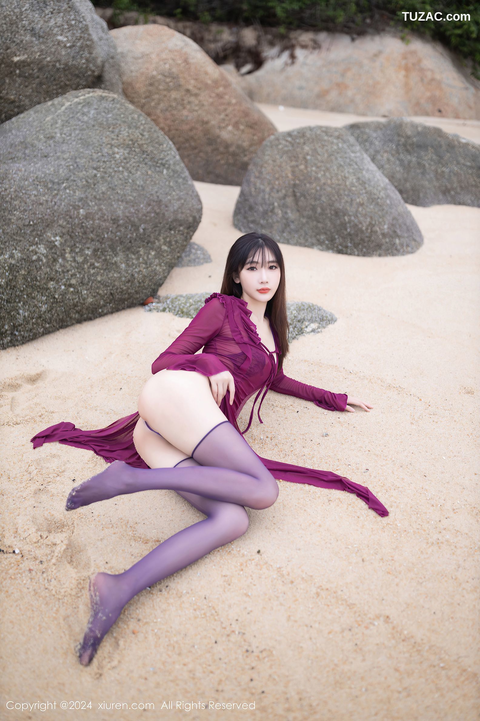 XiuRen秀人网-9021-陆萱萱-酒红纱裙紫色情趣内衣-2024.08.15