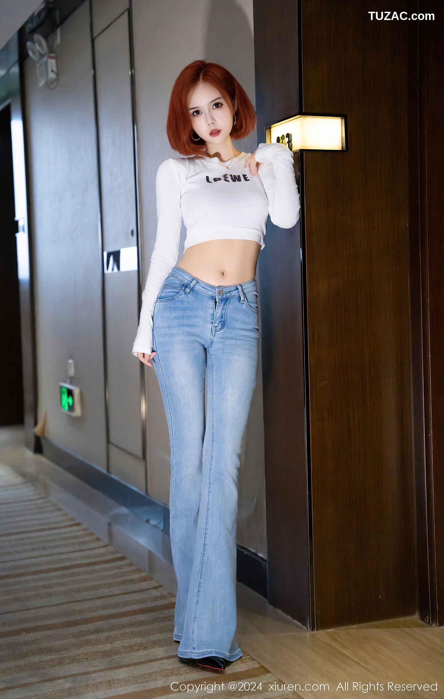 XiuRen秀人网-9050-白芷yy-白T牛仔裤黑色内衣黑丝-2024.08.22