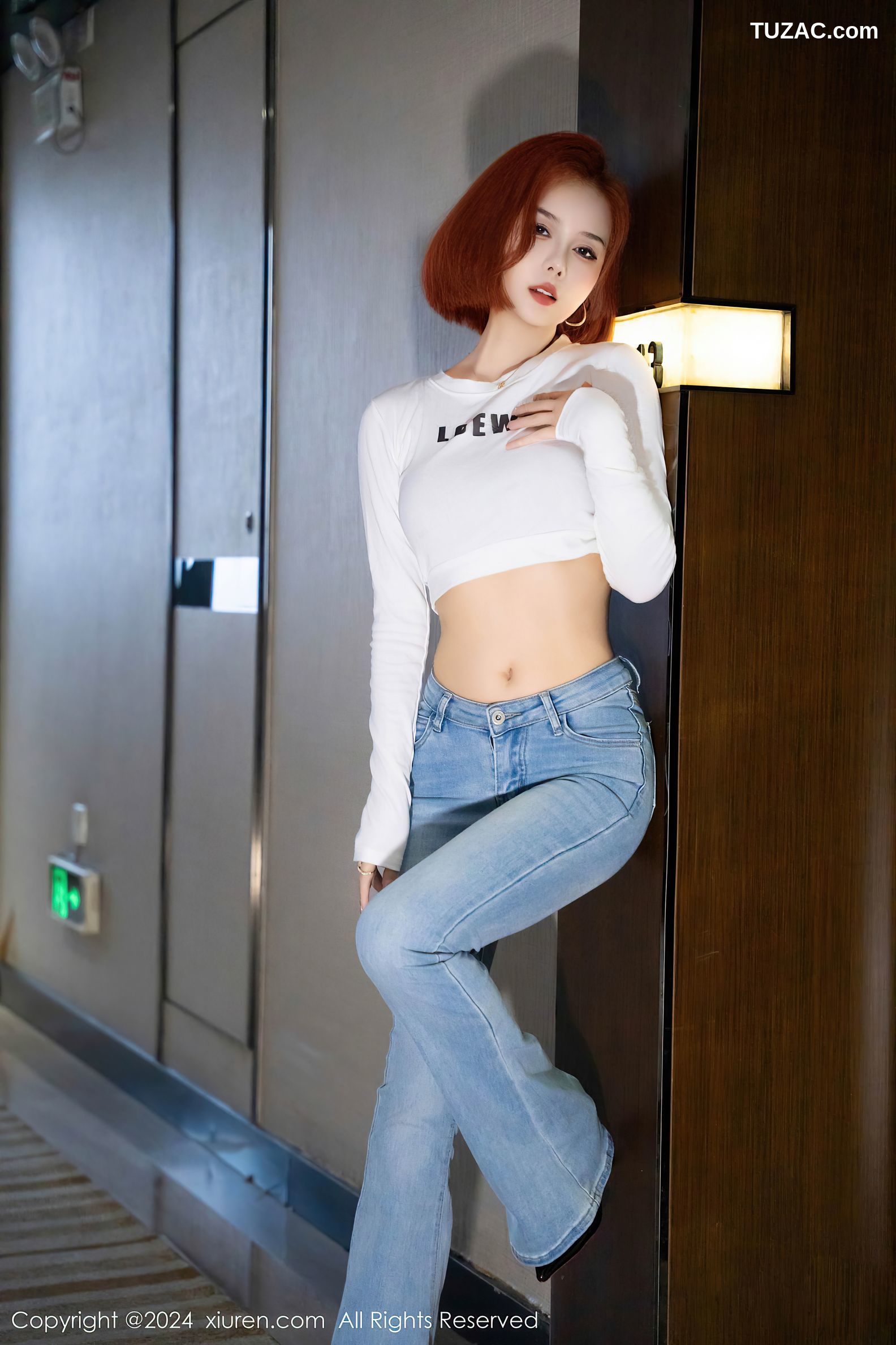 XiuRen秀人网-9050-白芷yy-白T牛仔裤黑色内衣黑丝-2024.08.22