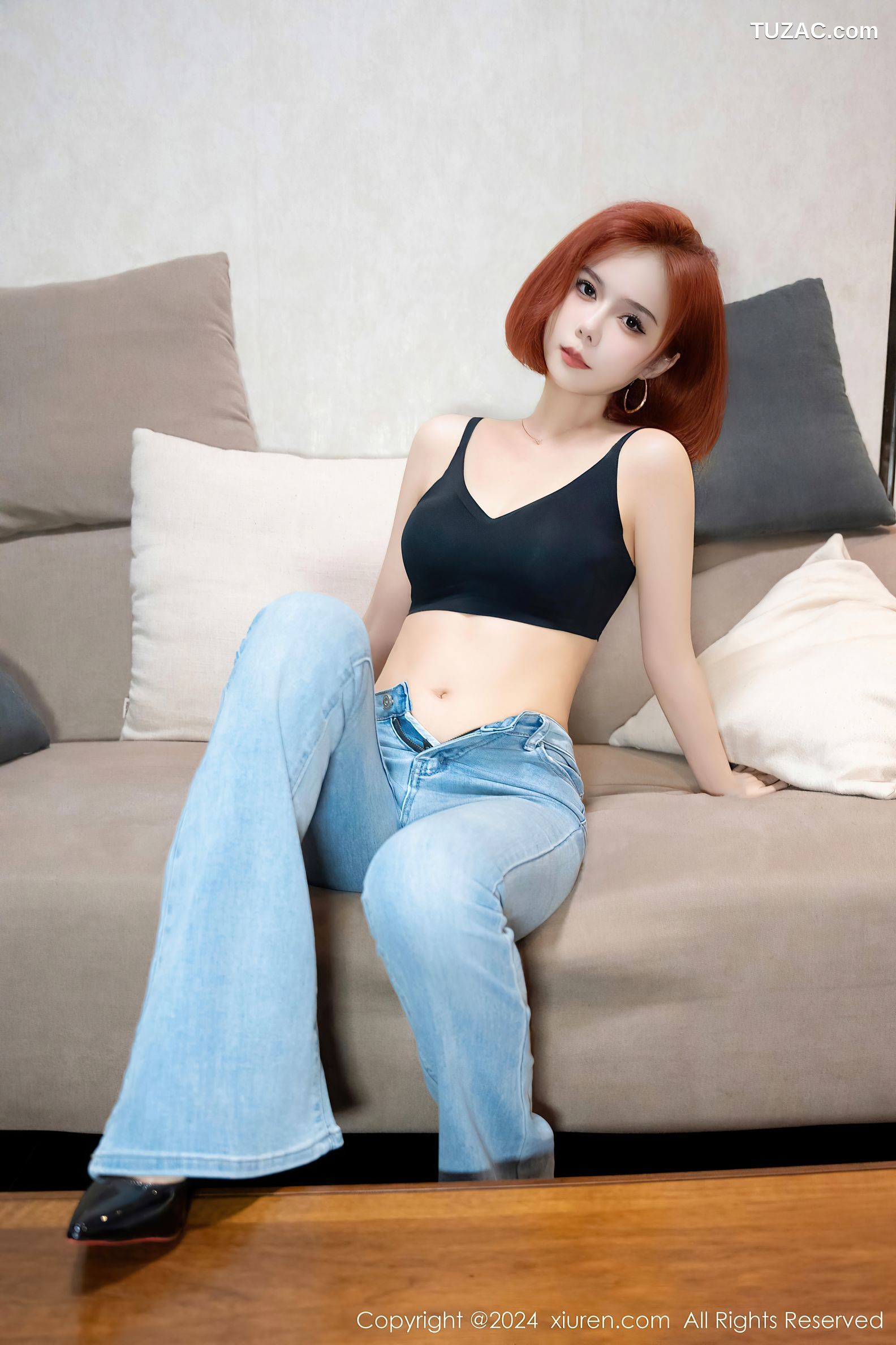 XiuRen秀人网-9050-白芷yy-白T牛仔裤黑色内衣黑丝-2024.08.22