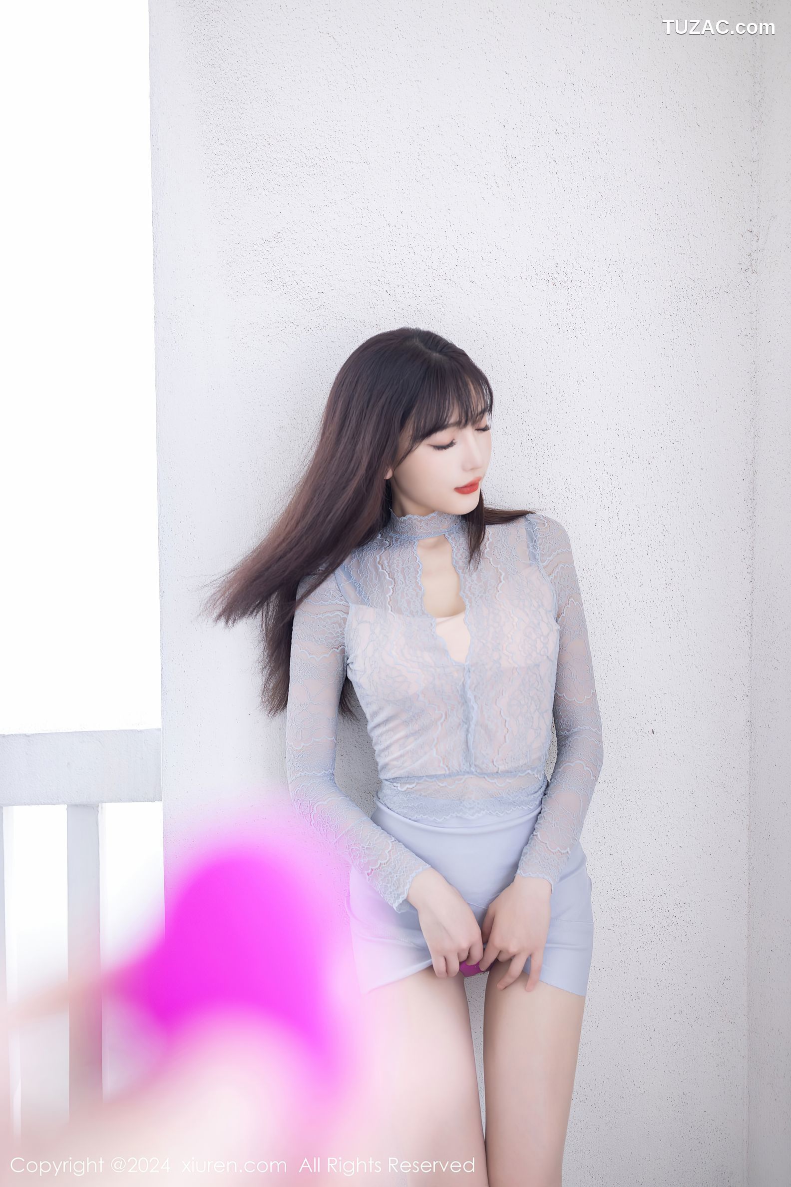 XiuRen秀人网-9055-陆萱萱-蓝灰蕾丝衫蓝灰短裙肉丝-2024.08.22