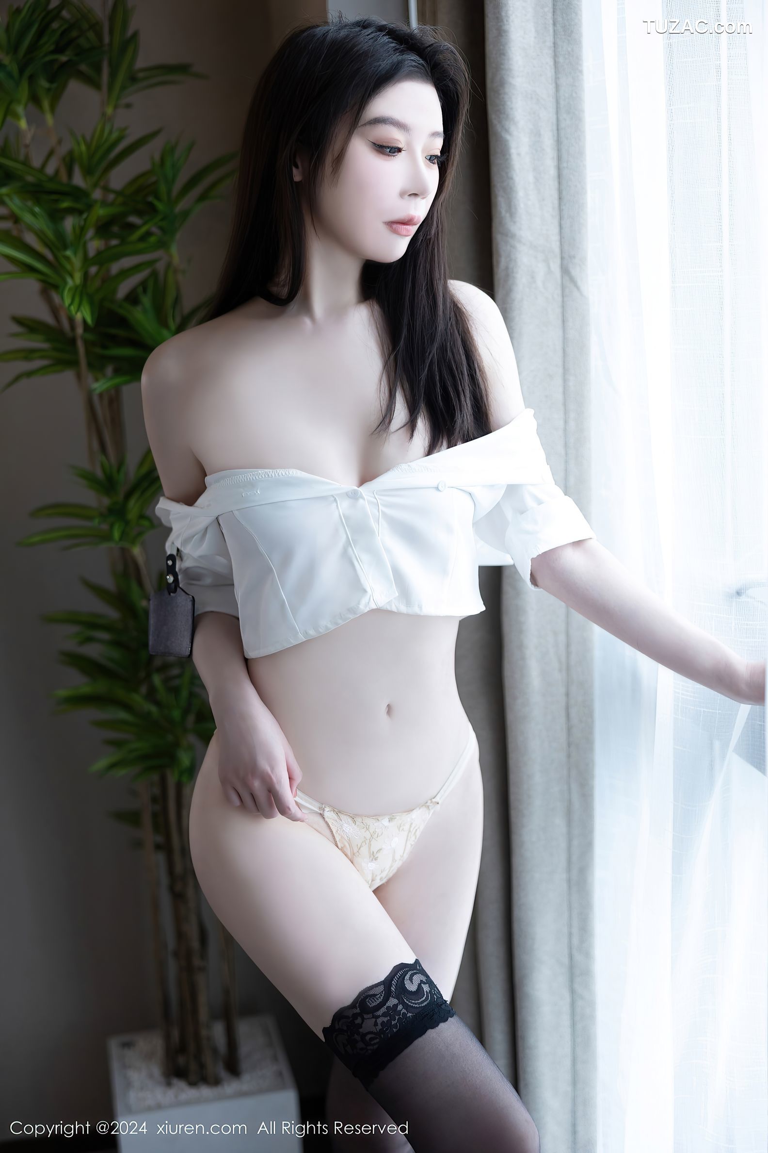 XiuRen秀人网-9074-梦心玥-女学生JK制服白衬衫蓝格子裙黑丝-2024.08.27