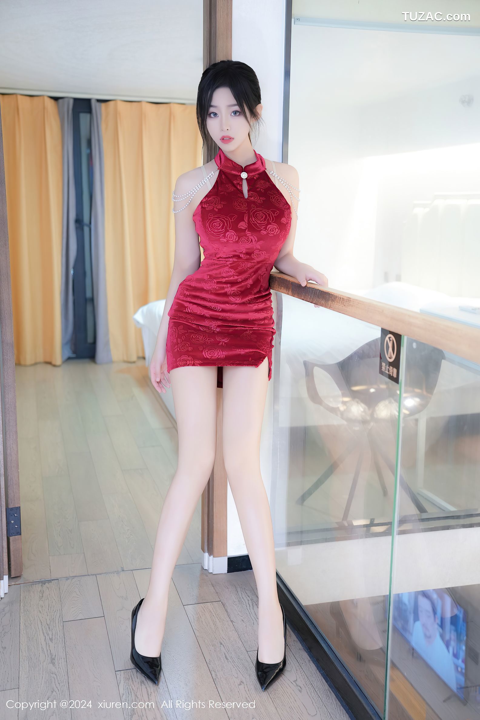XiuRen秀人网-9078-董林越-红色连衣短裙白蕾丝情趣内衣爆乳-2024.08.28
