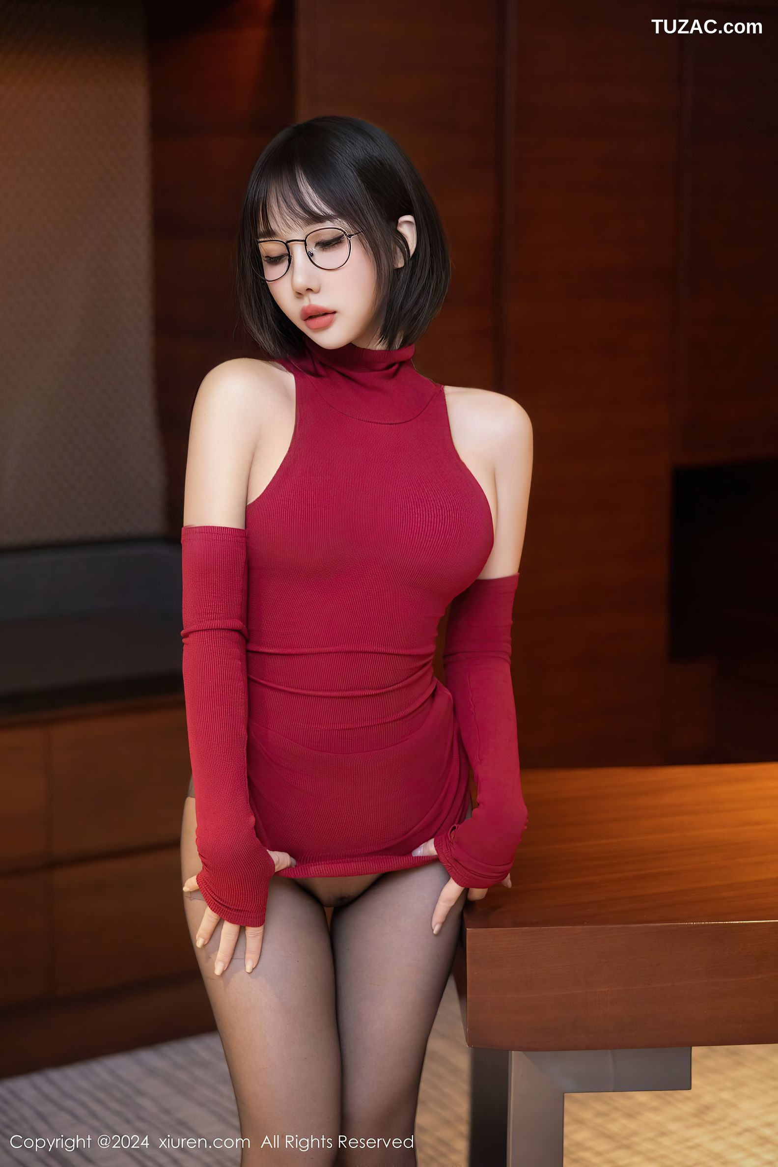 XiuRen秀人网-9096-波巧酱-红色连衣短裙黑丝爆乳-2024.09.02