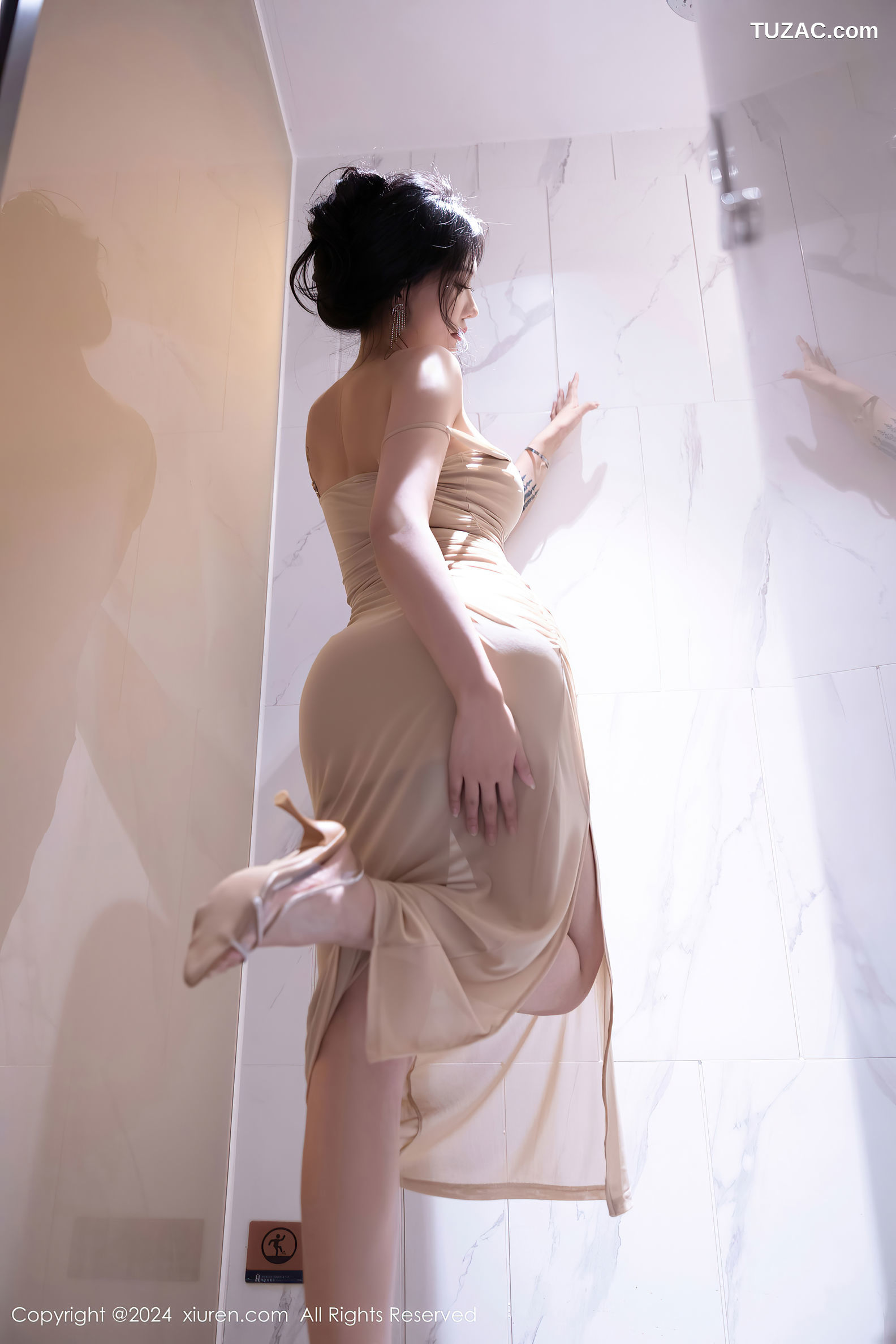 XiuRen秀人网-9180-娜比-透视灰纱礼服裙-肉色吊带连衣裙湿身-2024.09.19
