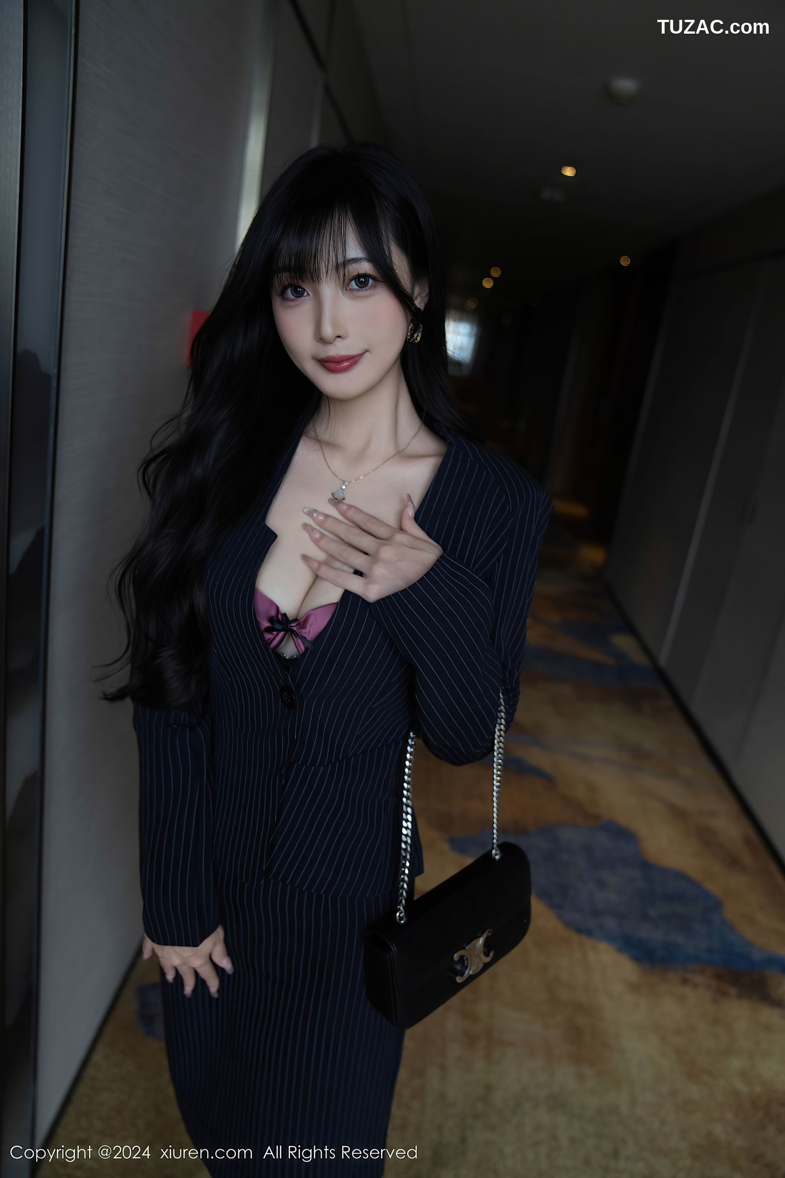 XiuRen秀人网-9186-林星阑-OL黑条纹套装紫色情趣内衣-2024.09.20