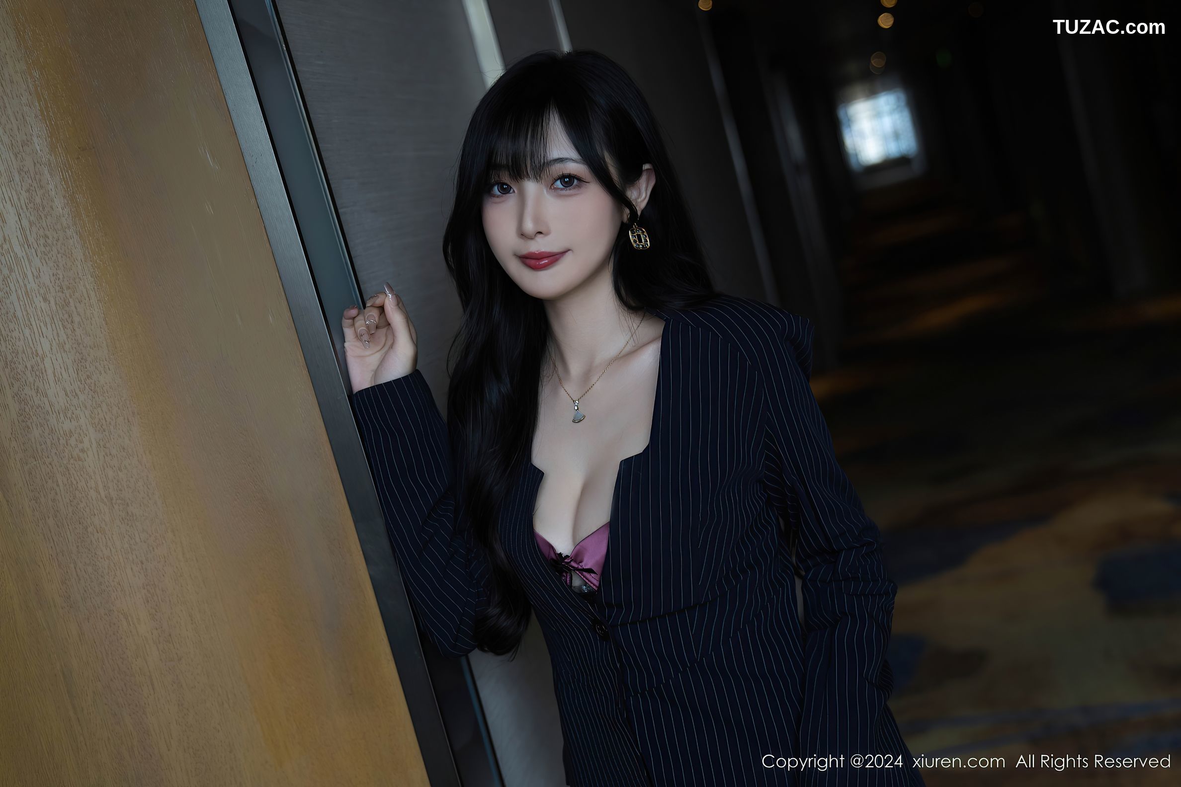 XiuRen秀人网-9186-林星阑-OL黑条纹套装紫色情趣内衣-2024.09.20